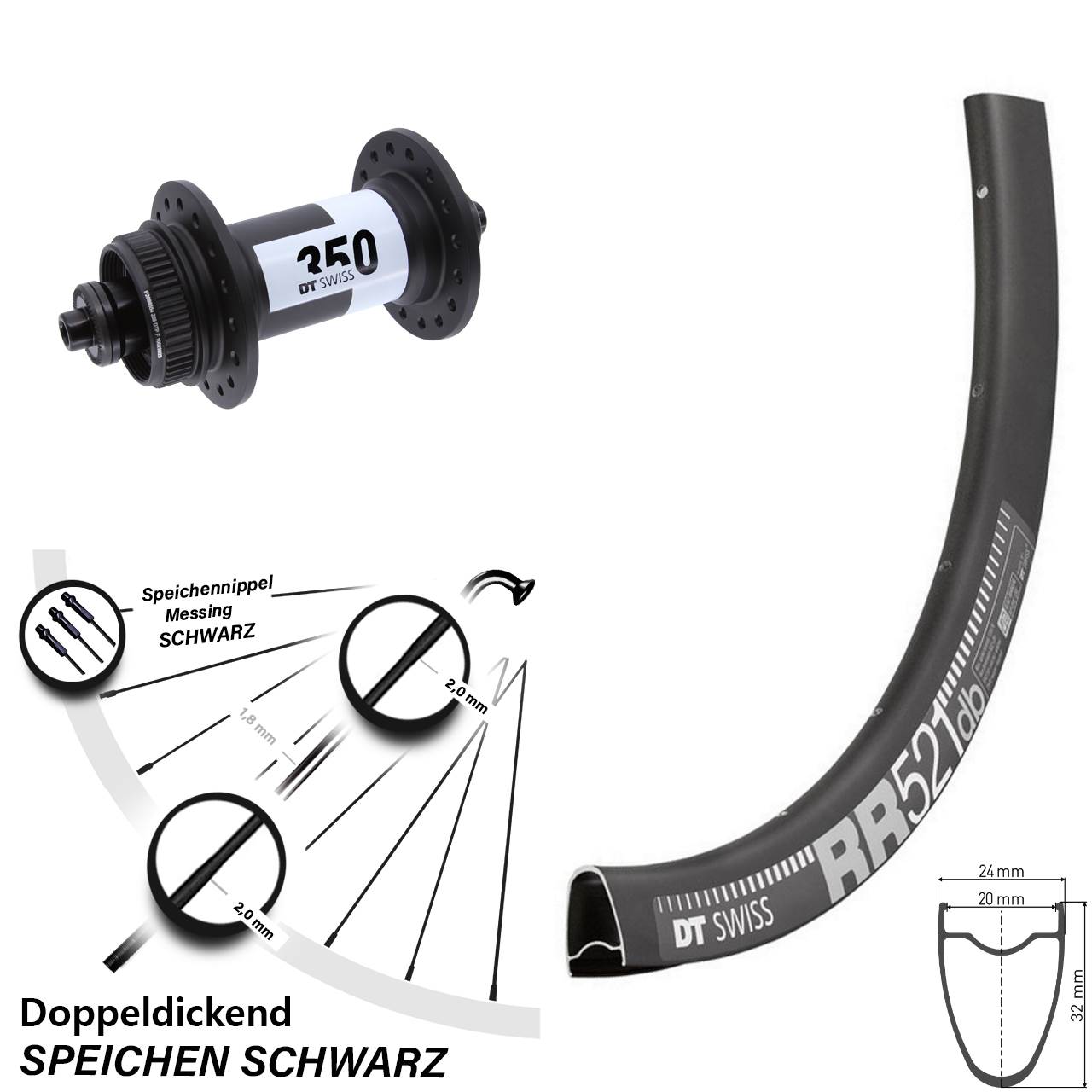 DT Swiss RR521-350 28 Zoll Disc Laufrad für Schnellspanner