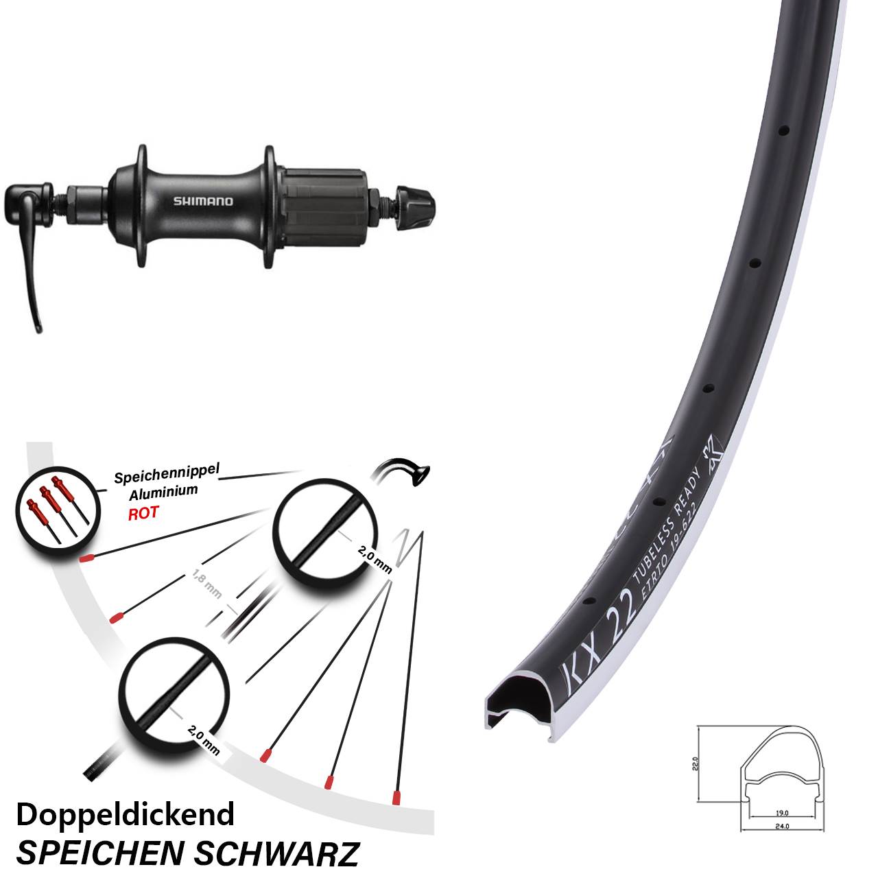 Hinterrad 28 Zoll KX 22 OS Shimano T3000 QR 8-11 fach