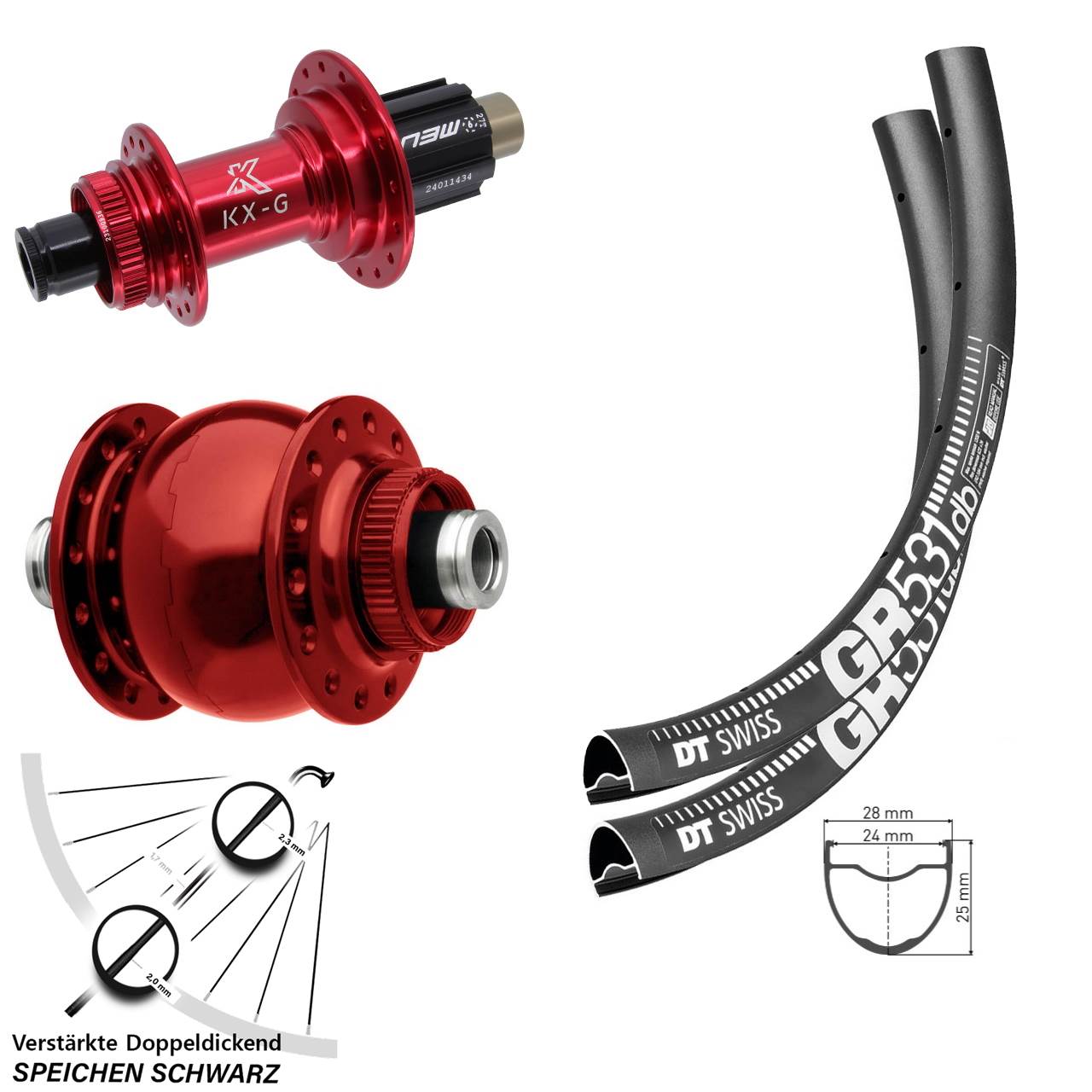 Laufradsatz Centerlock 650B DT Swiss GR 531 KX-G rot SON 28 Campa N3W 12x100/142