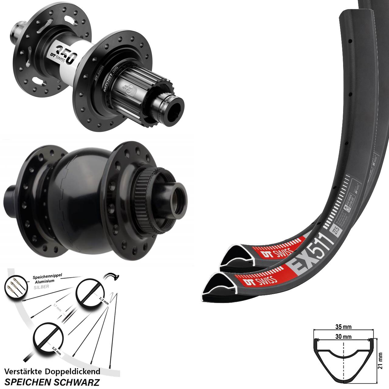 Laufradsatz 29 Zoll DT Swiss EX 511 350 DEG72 Centerlock Boost 15x110/12x148 Micro Spline