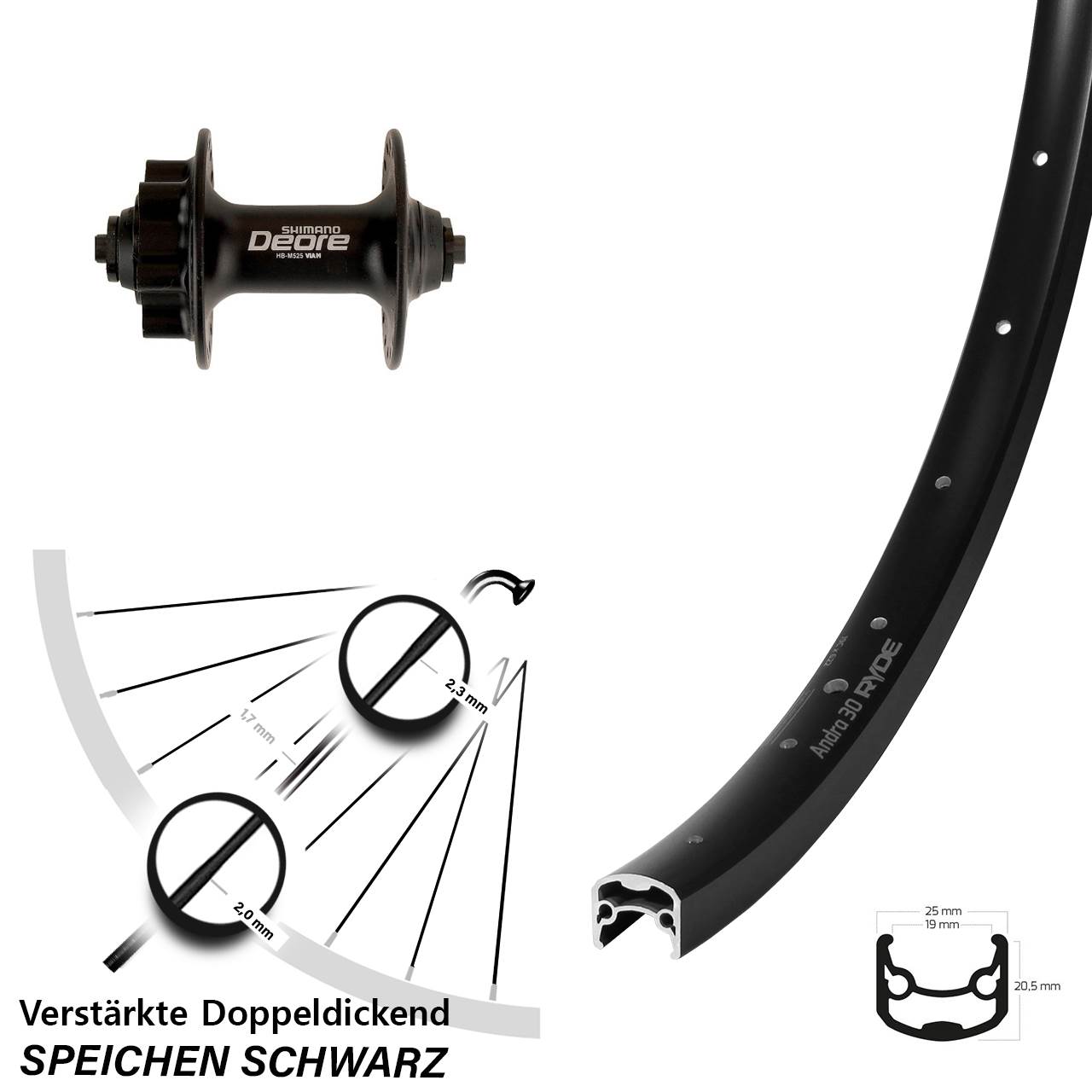 Disc Laufrad QR 28 Zoll Ryde Andra 30 Shimano Deore HB-M525
