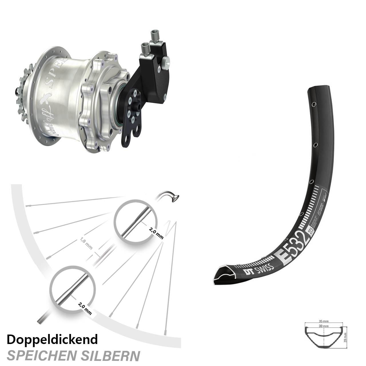 Disc Hinterrrad 29 Zoll DT Swiss E 532 Rohloff Speedhub 500/14 CC DB Tandem