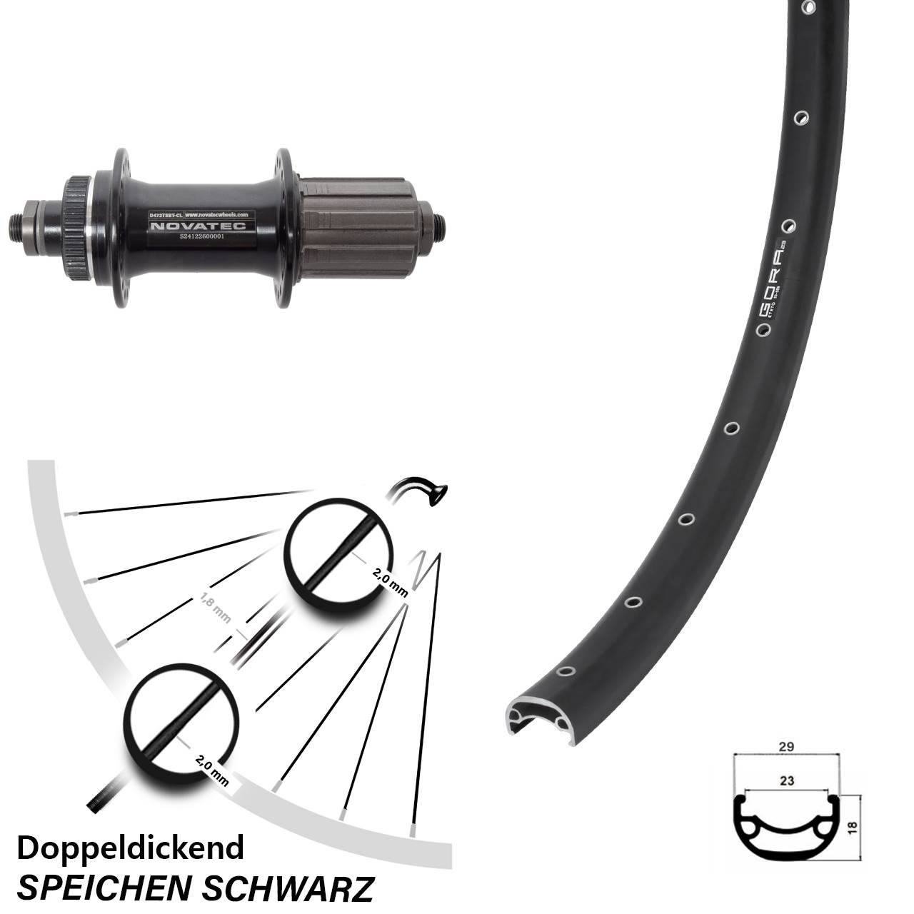 Gora 23 Novatec D472 26 Zoll Disc Laufrad QR 8-12 fach HG