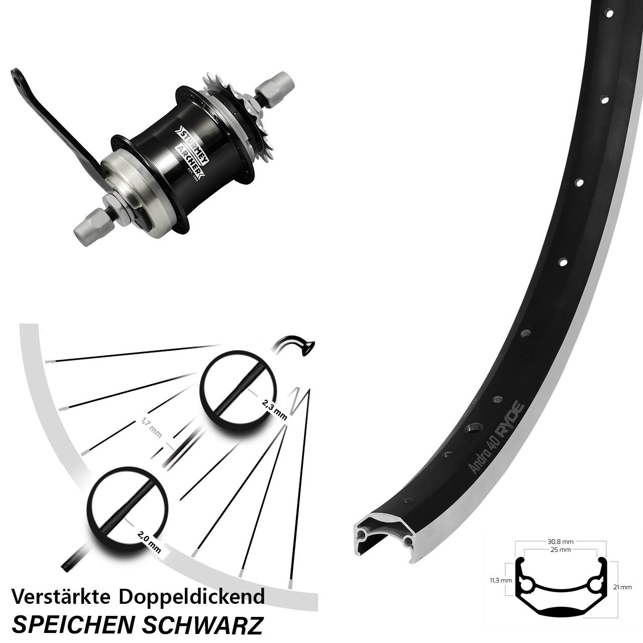 Hinterrad 27,5 Zoll Ryde Andra 40 Sturmey Archer S1C Rücktritt