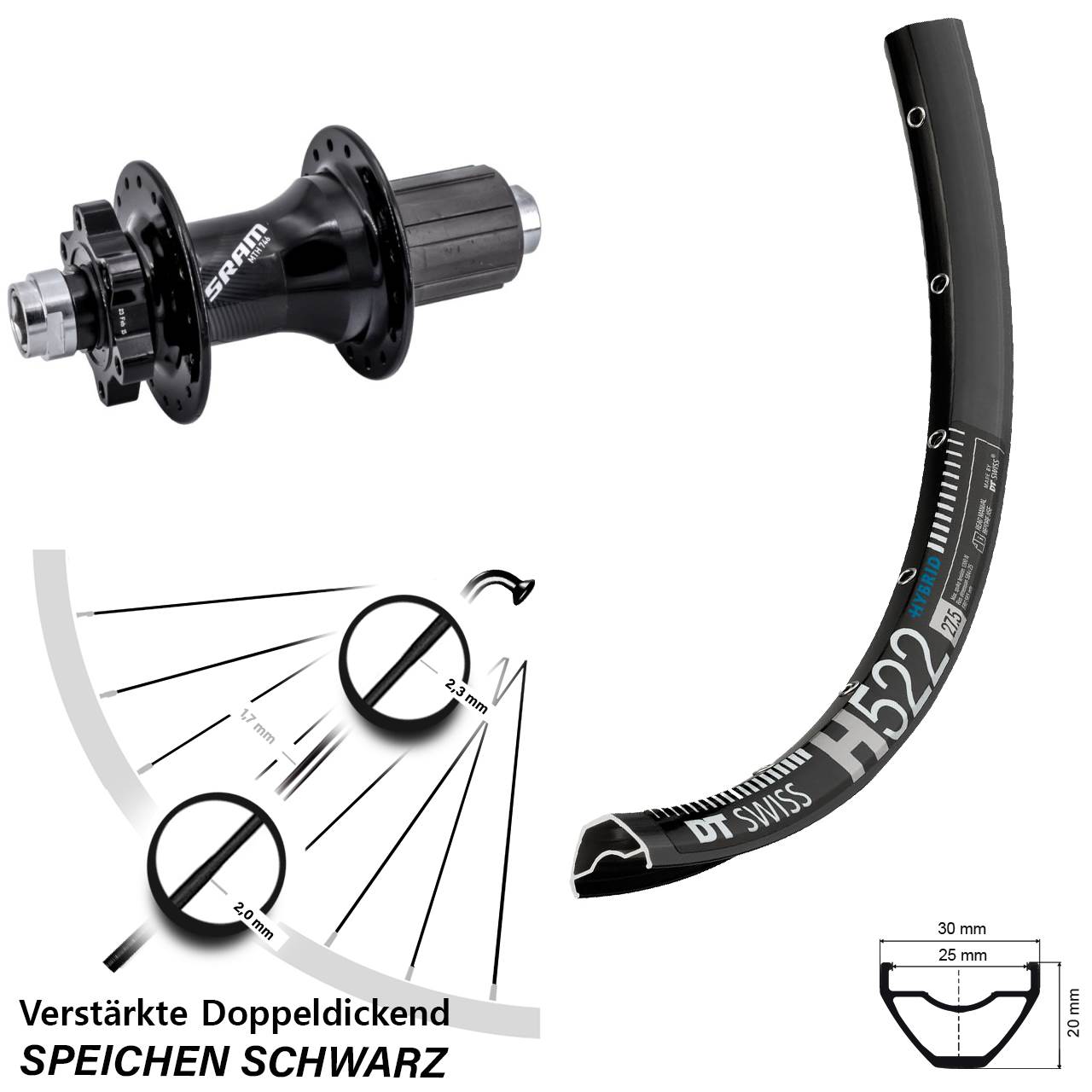 Hinterrad 6-Loch 28 Zoll DT Swiss H 522 Sram 746 8-11 fach HG 12x148