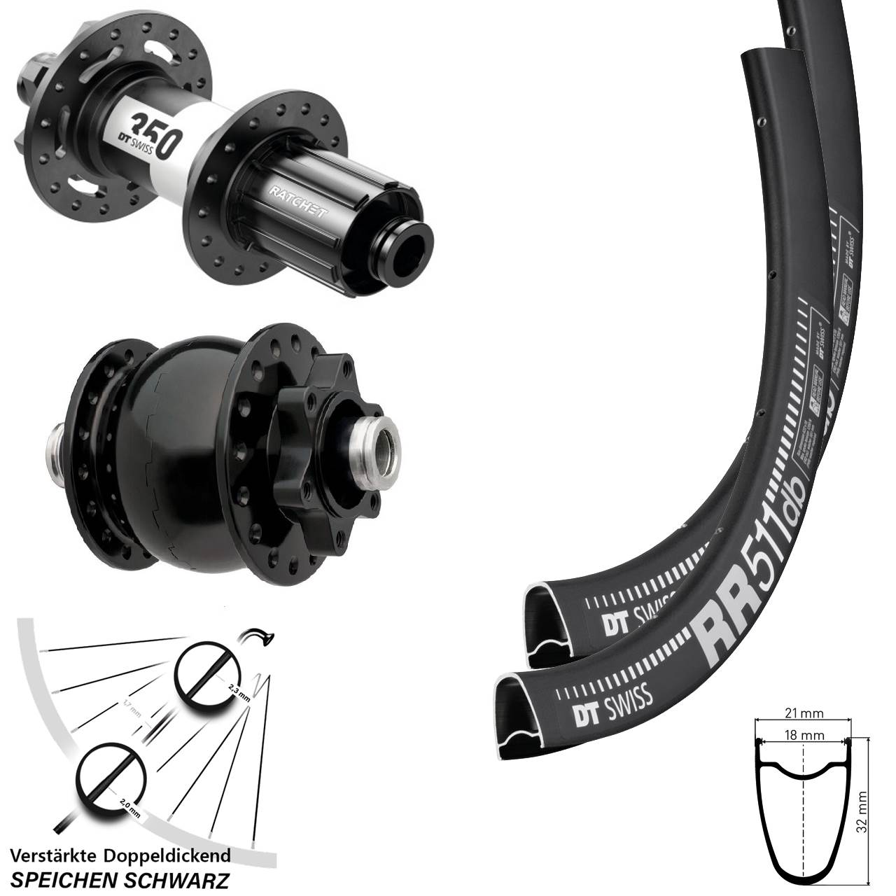 Disc Laufrad-Satz DT Swiss RR 511-350 SON 28 Zoll 8-11 fach HG 12x100/142