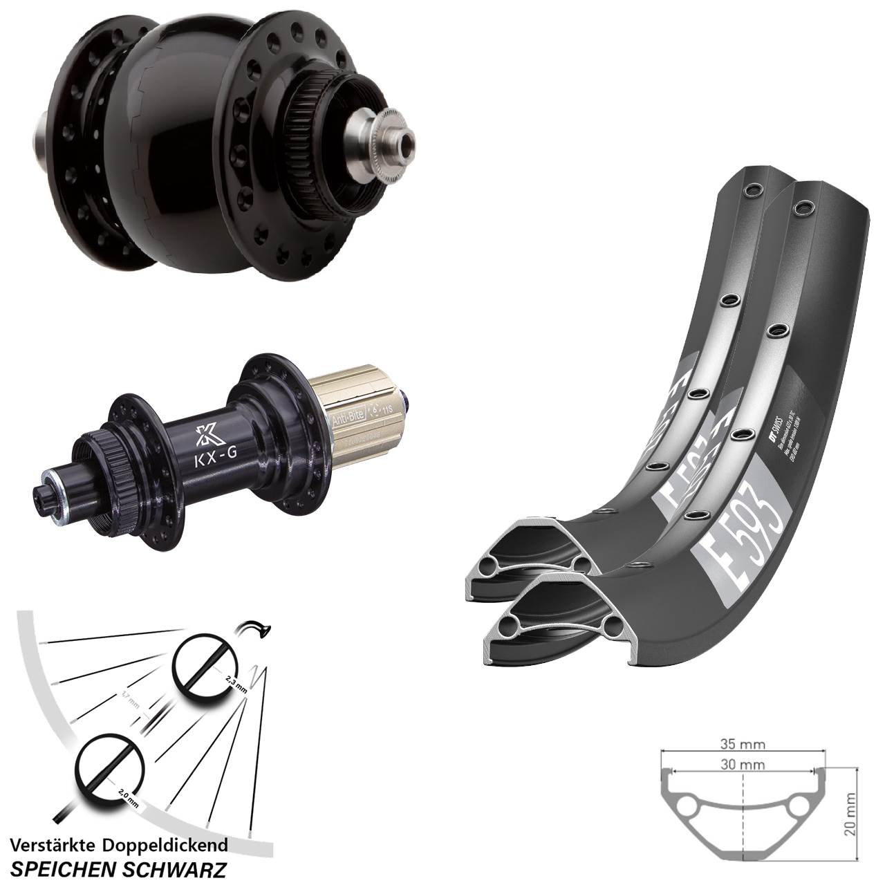 Laufradsatz Centerlock 650B DT Swiss E 593 KX-G SON delux 8-12 fach für Schnellspanner