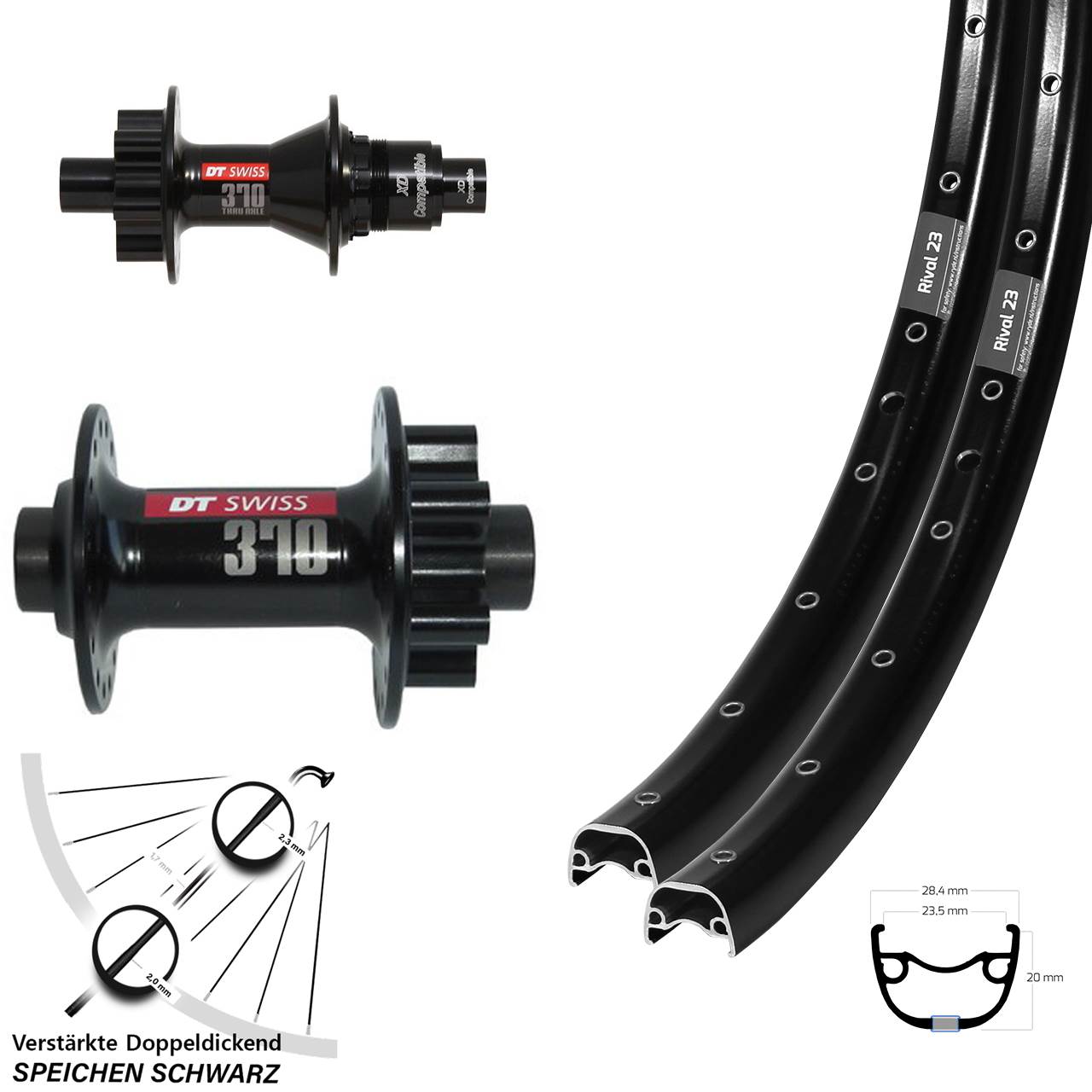 Disc Laufrad-Satz 27,5 Zoll Ryde Rival 23 DT Swiss 370 XD 11-12 fach 15x100 12x142