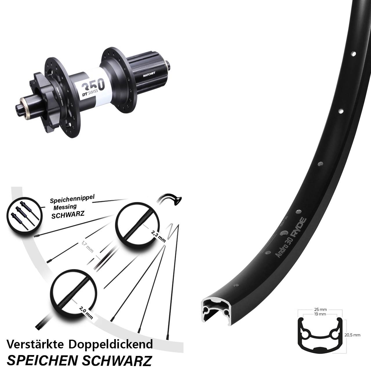 Ryde Andra 30 Disc DT Swiss 350 28-29 Zoll Disc Laufrad QR 8-11 fach
