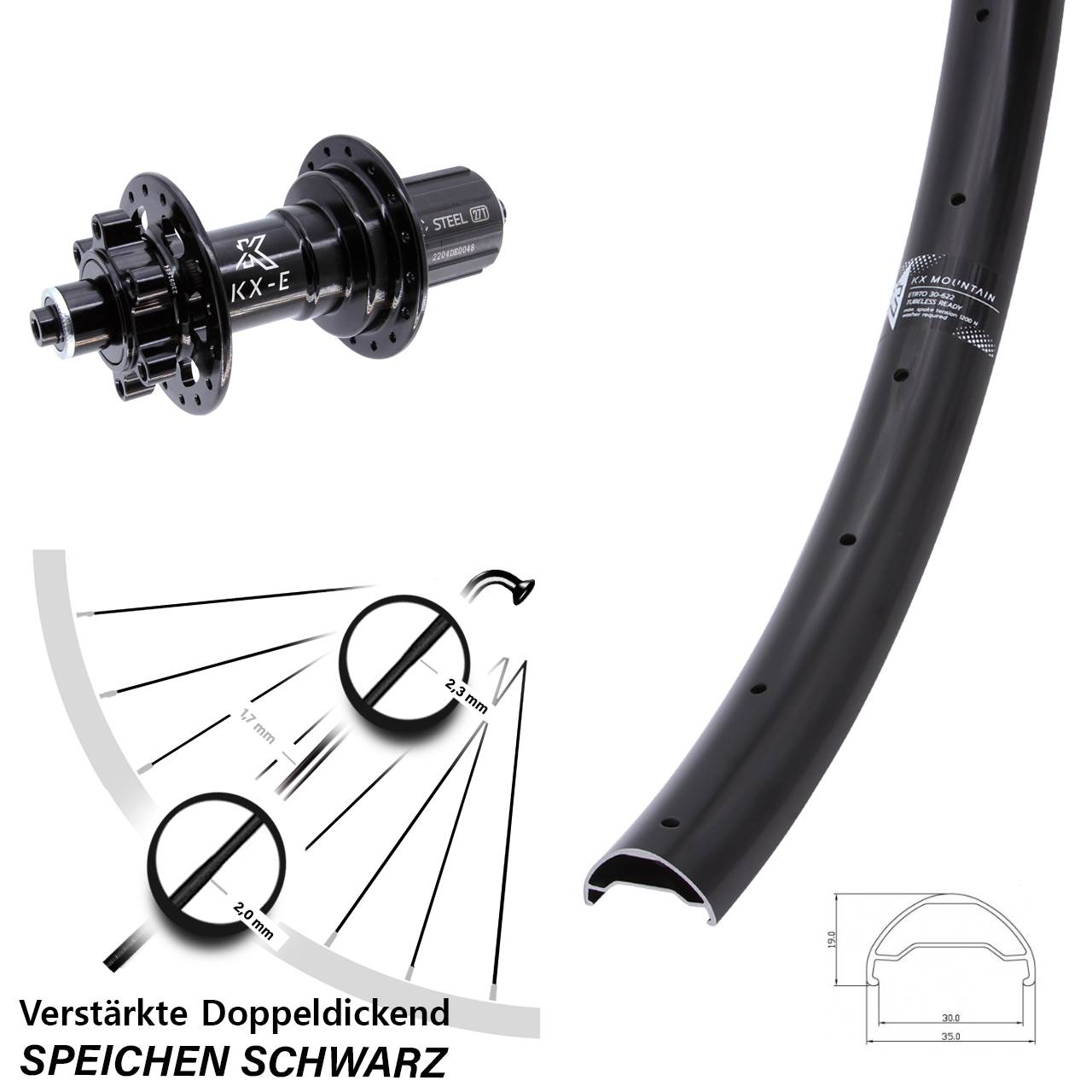 29 Zoll KX-E Mountain TR Heavy Duty Hinterrad 6-Loch QR Boost 8-12 fach