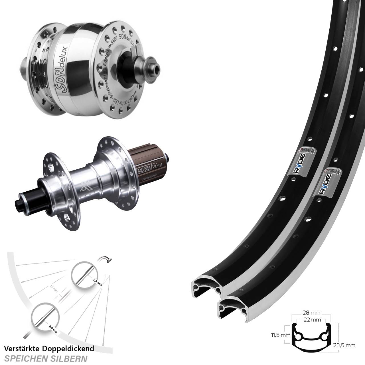 Ryde Andra 35 KX-T SON delux 27,5 Zoll Laufradsatz QR 8-12 fach