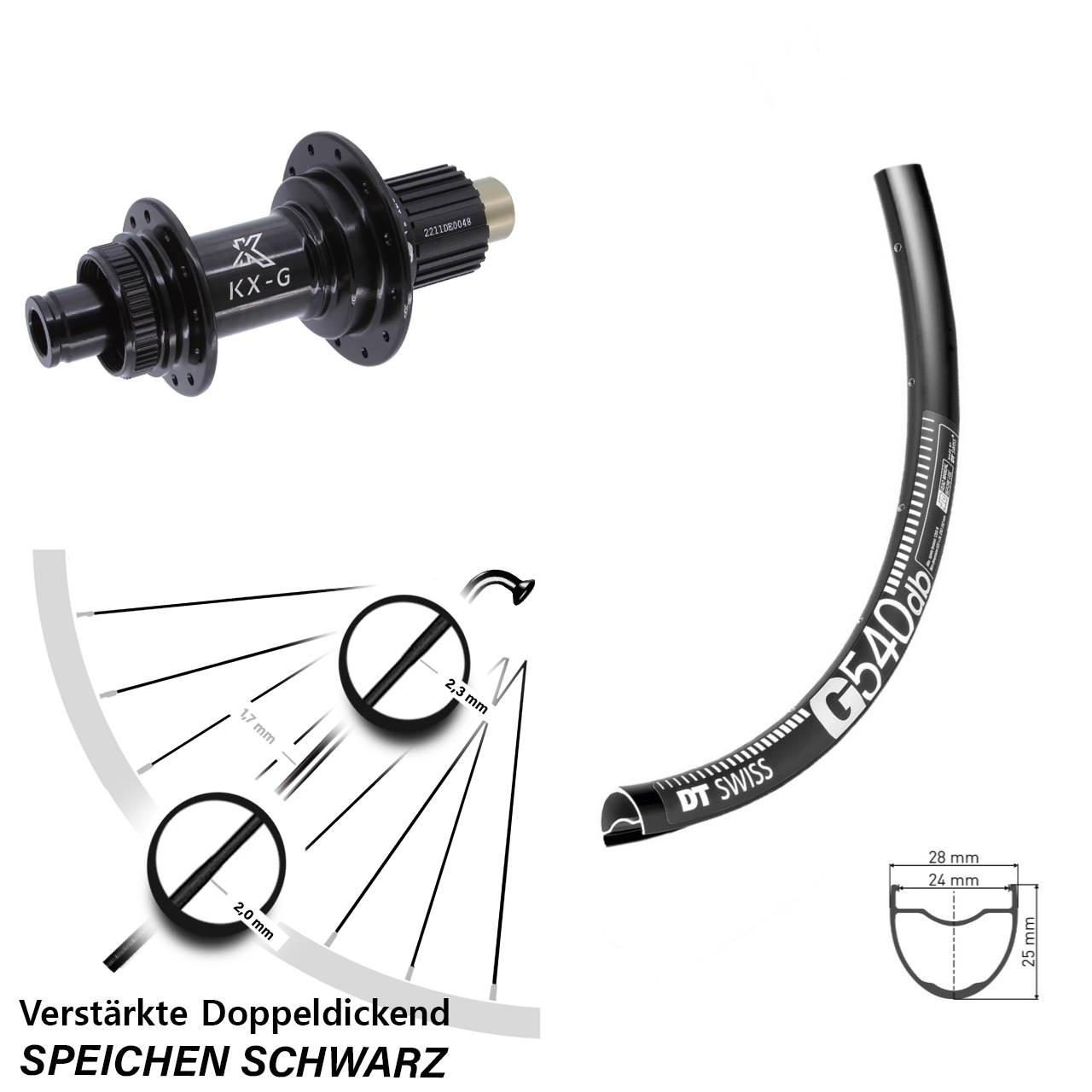 29 Zoll DT Swiss G540 KX-G Steckachse Disc Laufrad 12x142 Shimano Micro Spline