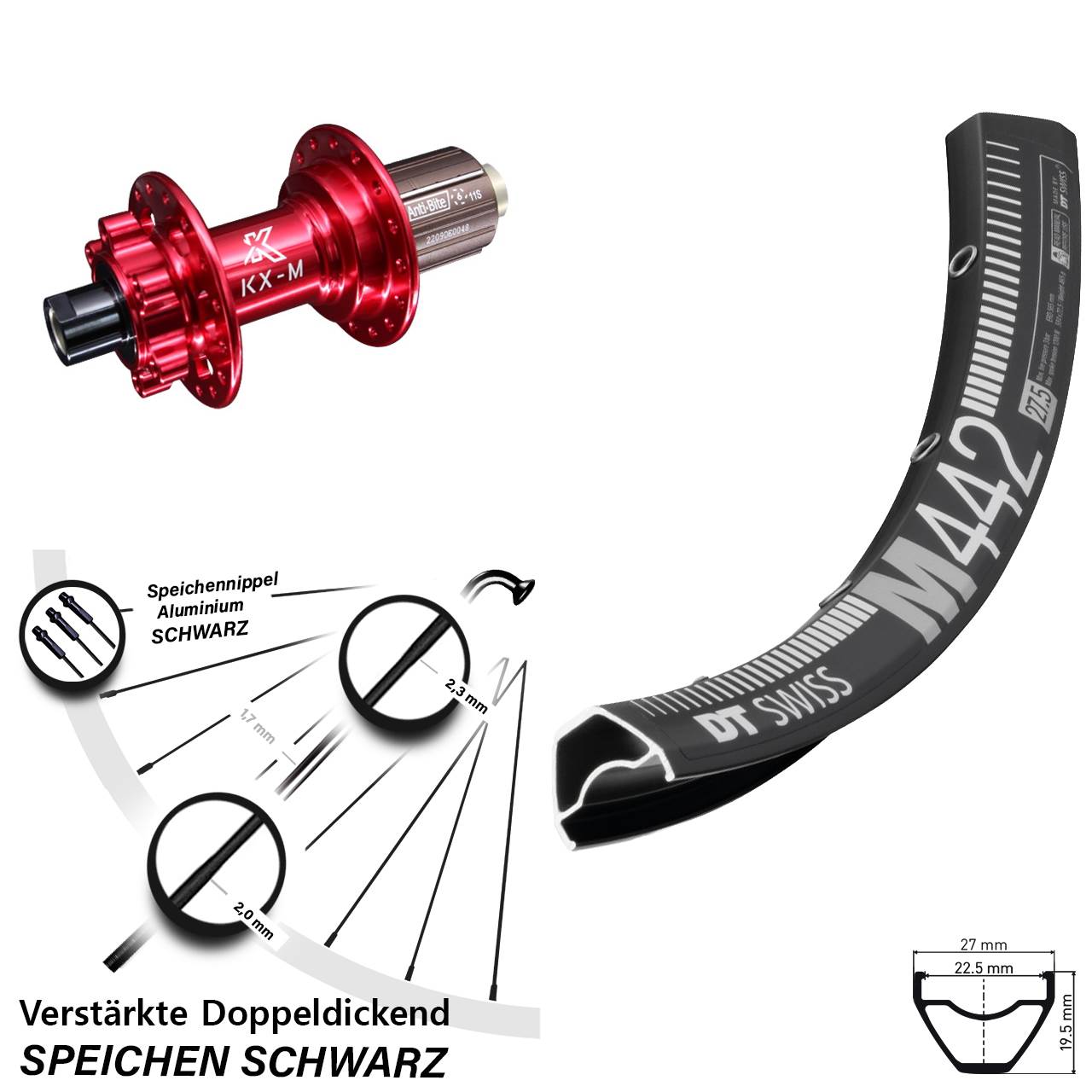 Disc Laufrad 29 Zoll DT Swiss M442 KX-M rot 8-12 fach 12x142
