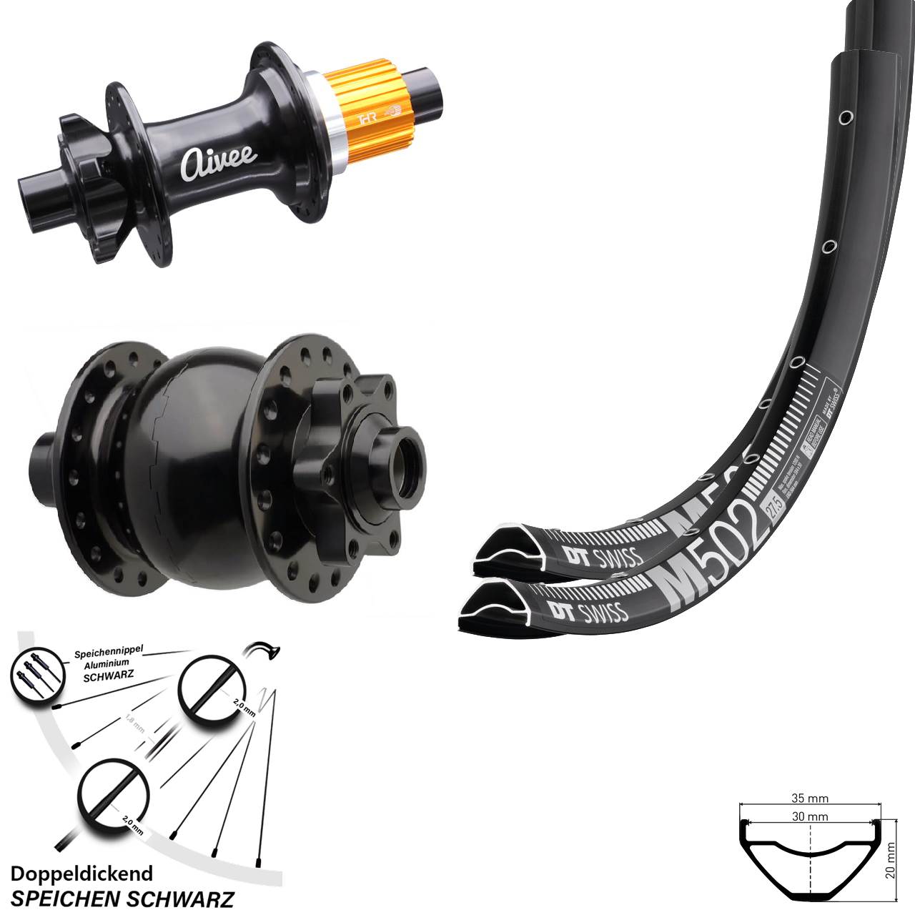 6-Loch Laufradsatz 15x110 12x148 29 Zoll DT Swiss M502 Aivee SON 28 Shimano Micro Spline
