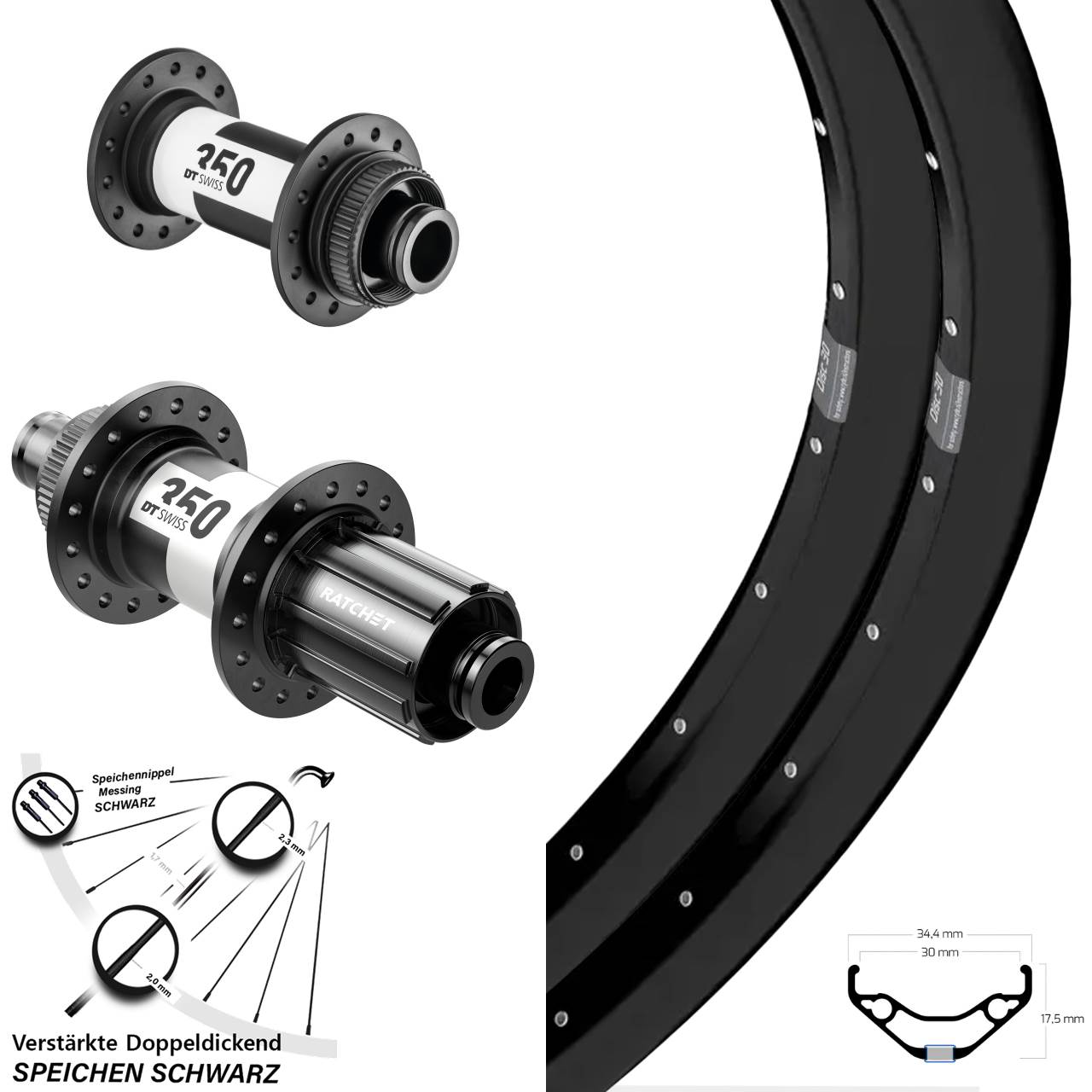 Centerlock Laufradsatz 27,5 Zoll Ryde Disc 30 DT Swiss 350 8-11 fach HG 15x100 12x142