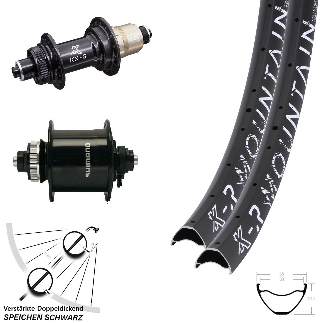 Centerlock Laufradsatz QR 27,5 Zoll KX-GR Mountain Shimano DH-UR700-3D XDR 11-12 fach