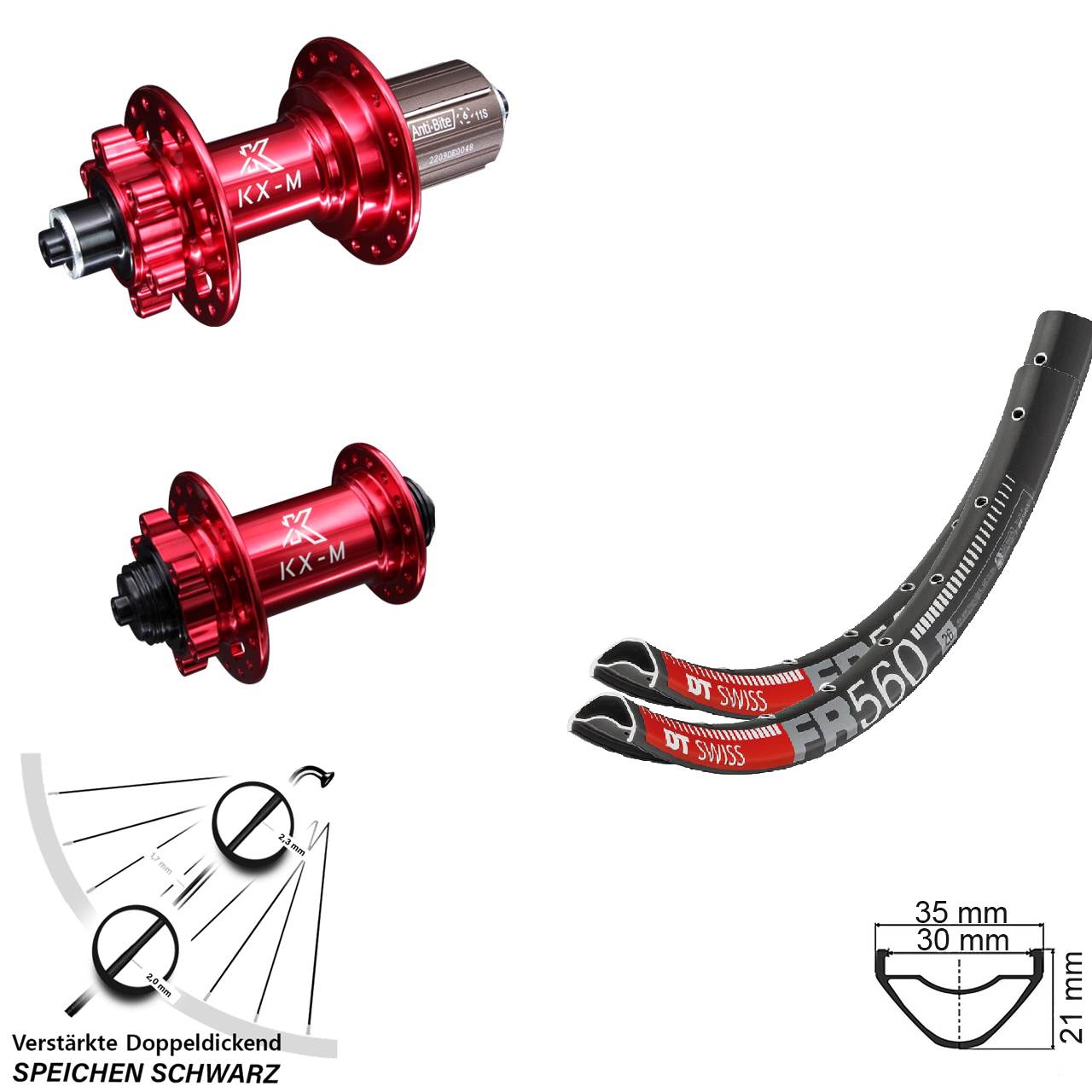 DT Swiss FR 560 KX-M rot 26 Zoll Disc Laufradsatz für Schnellspanner 8-12 fach