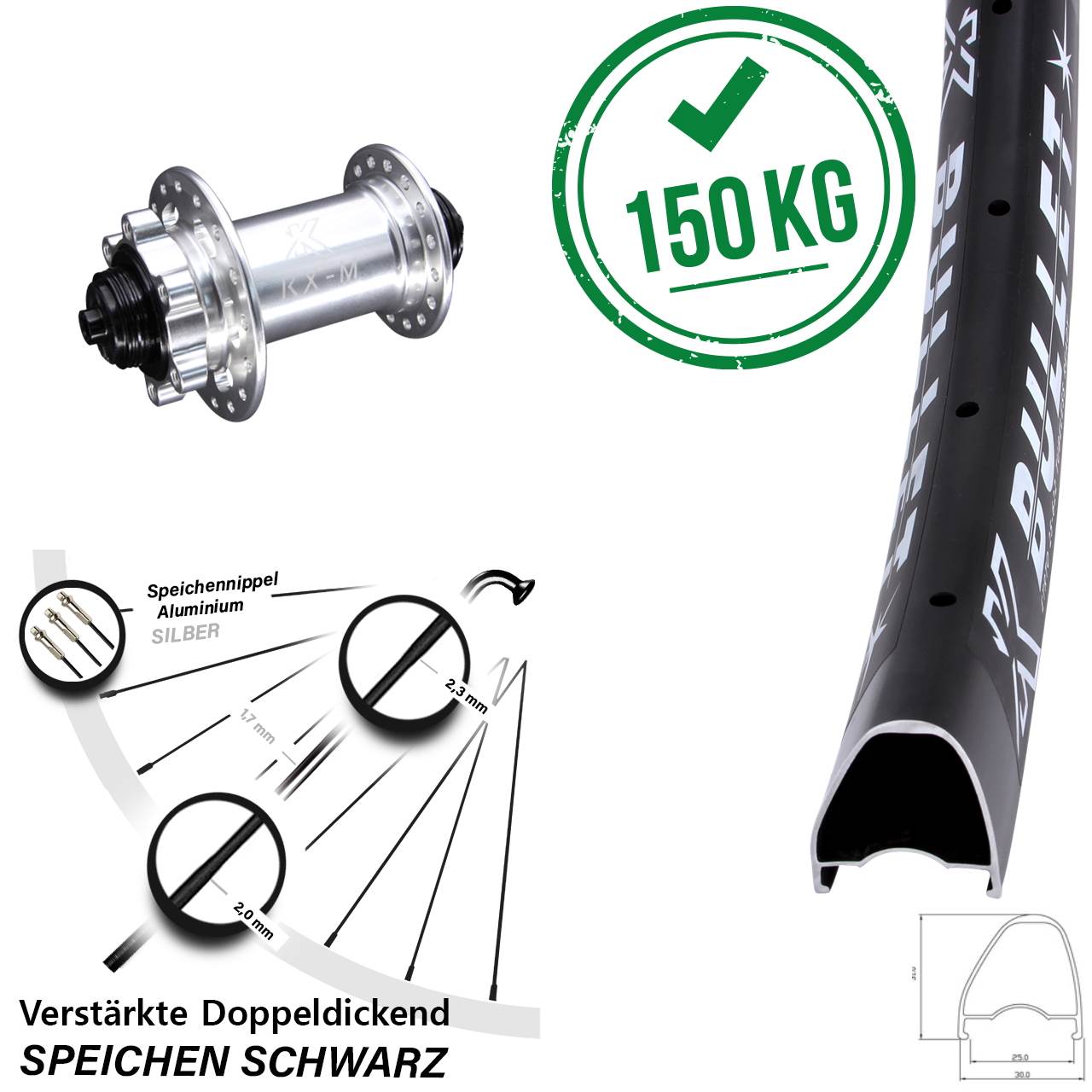6-Loch Vorderrad 28 Zoll KX-M Bullet OS für Schnellspanner