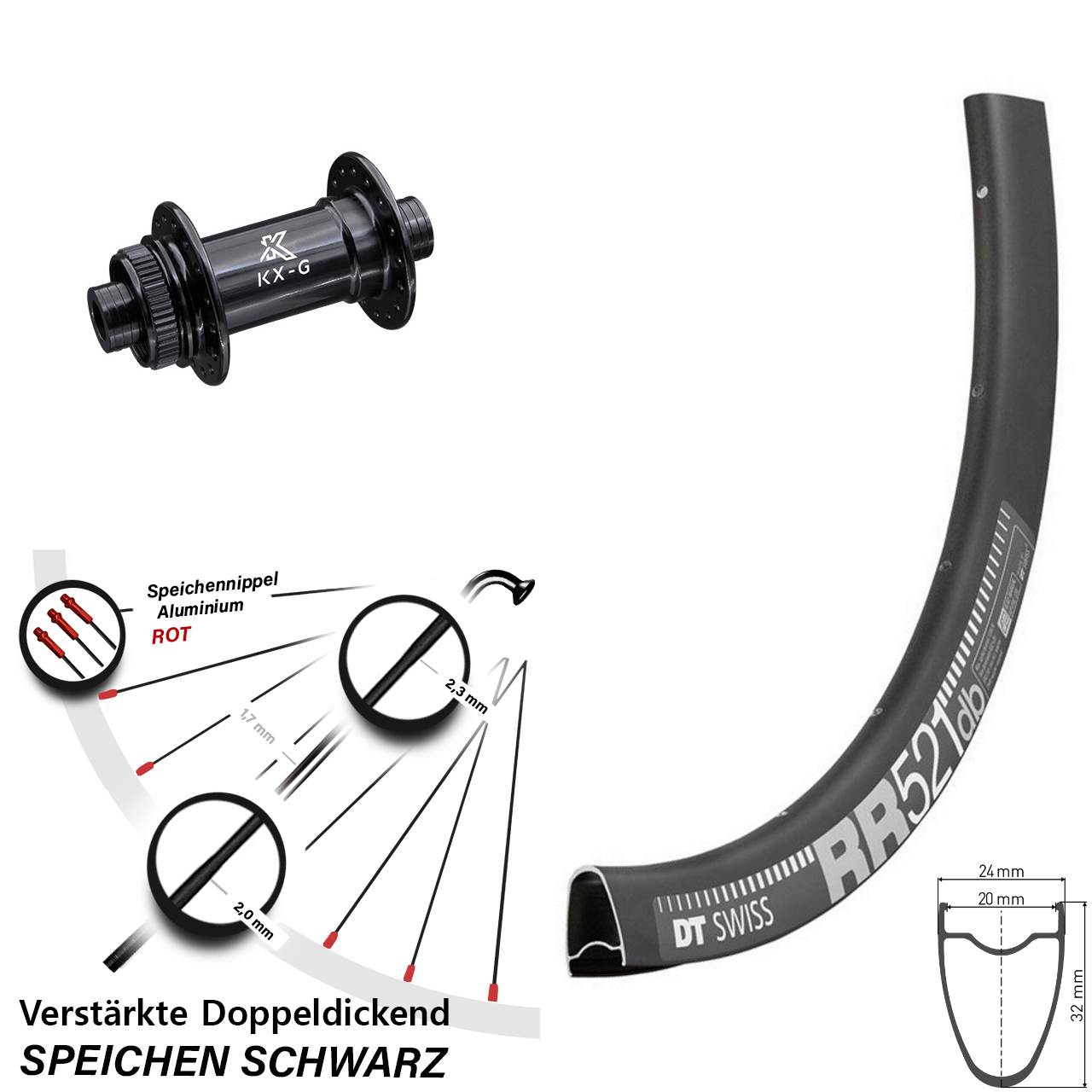 Centerlock Vorderrad 15x100 28 Zoll DT Swiss RR 521 KX-G