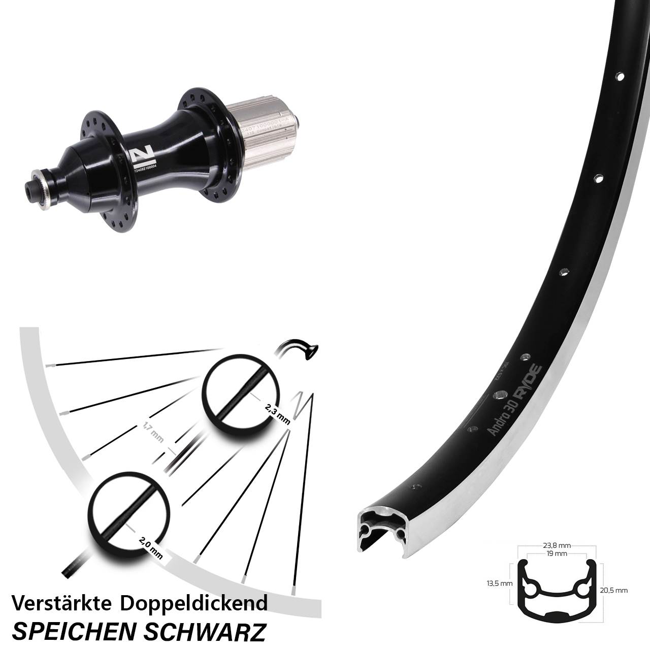 26 Zoll Novatec F162 Strong Ryde Andra 30 Hinterrad QR 8-12 fach
