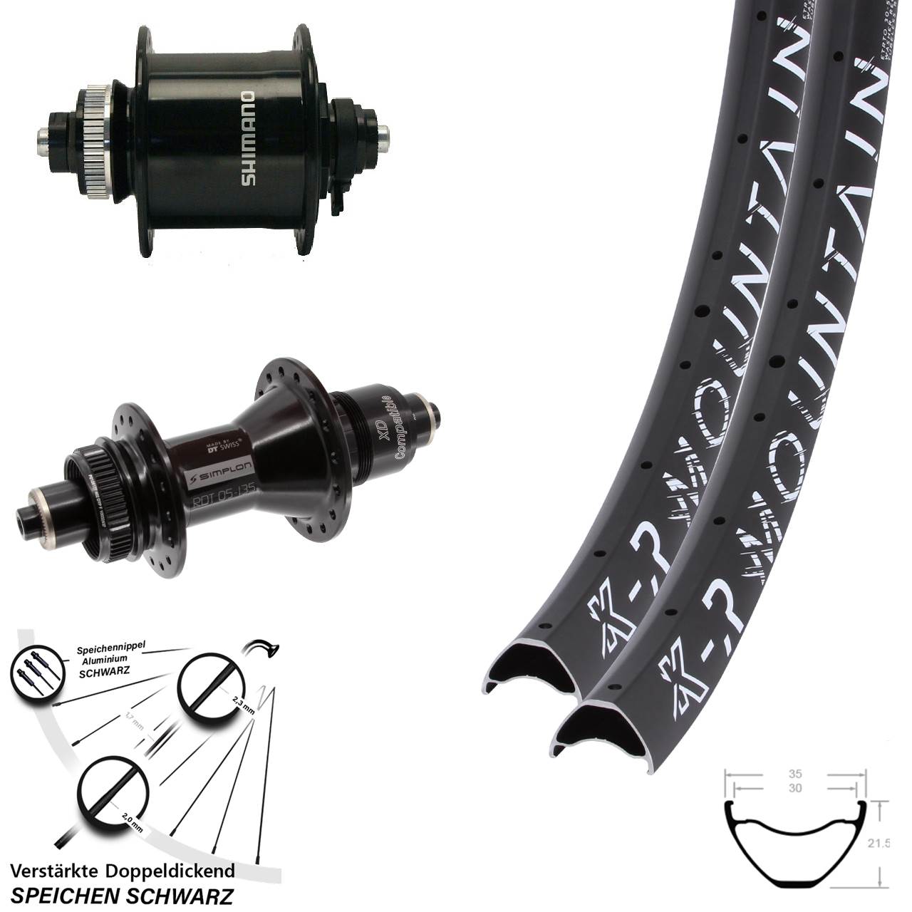 Disc Laufrad-Satz 27,5/29 Zoll KX-R Mountain DT Swiss 370 Shimano DH-UR700 Sram XD QR
