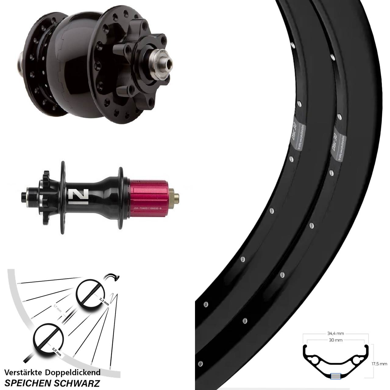 6-Loch Laufradsatz QR 29 Zoll Ryde Disc 30 Novatec D792 SON 28 8-12 fach HG