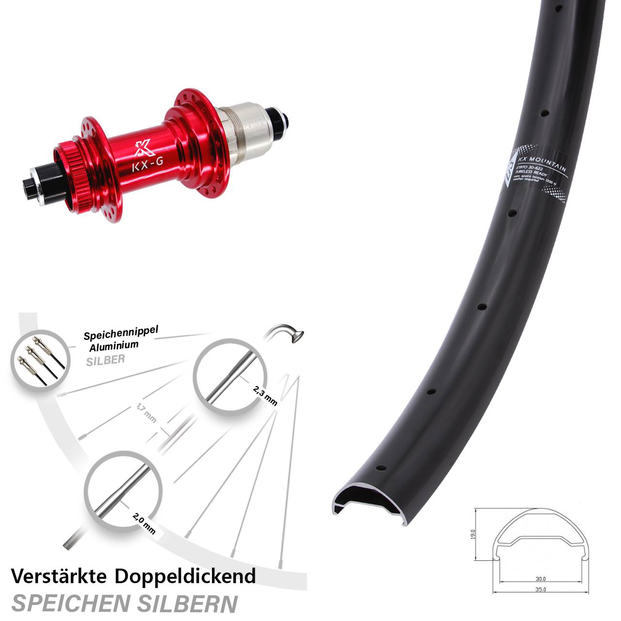 Hinterrad Centerlock 29 Zoll KX-G Mountain rot SRAM XDR für Schnellspanner