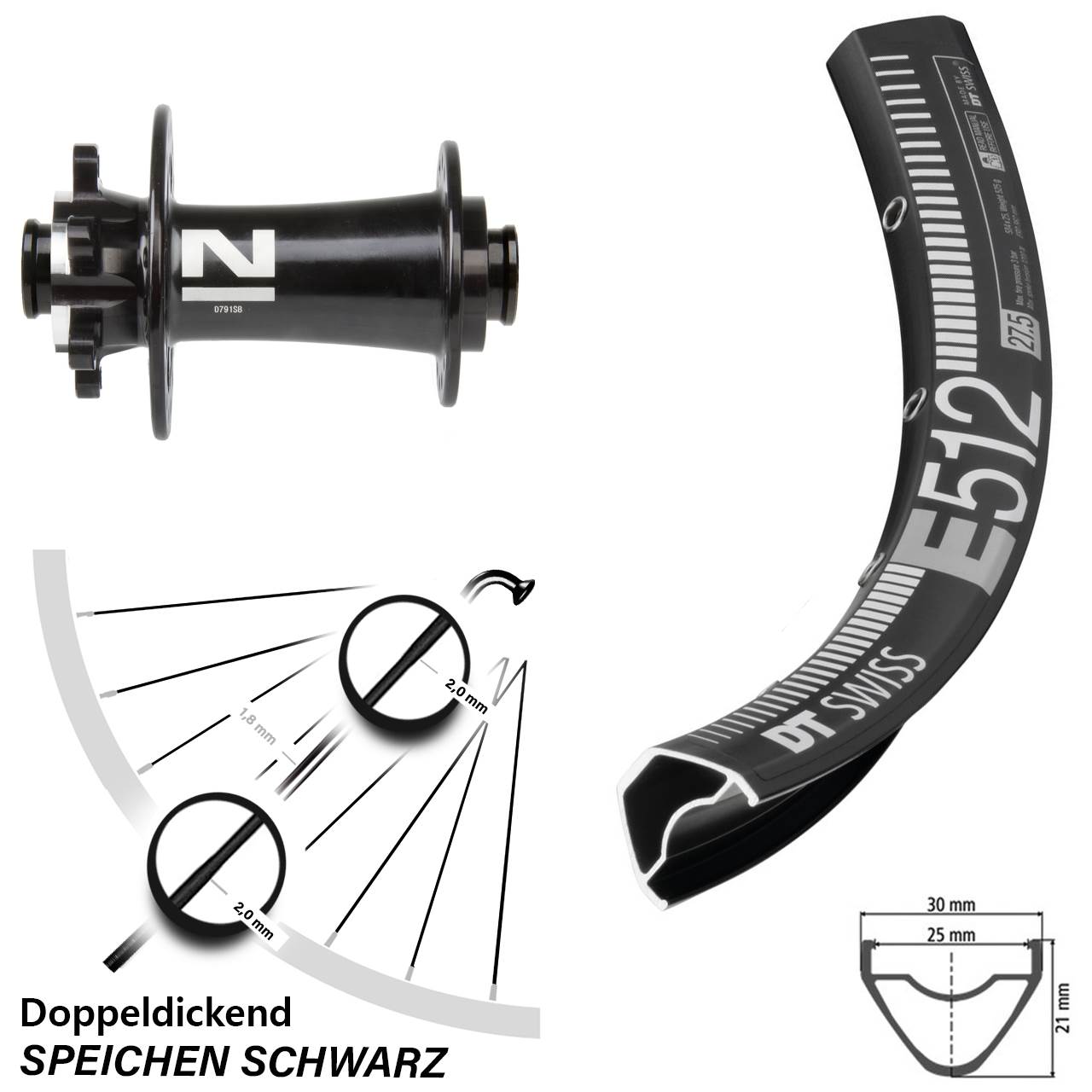 DT Swiss E512 Novatec D791 650B Vorderrad 6-Loch 15x100