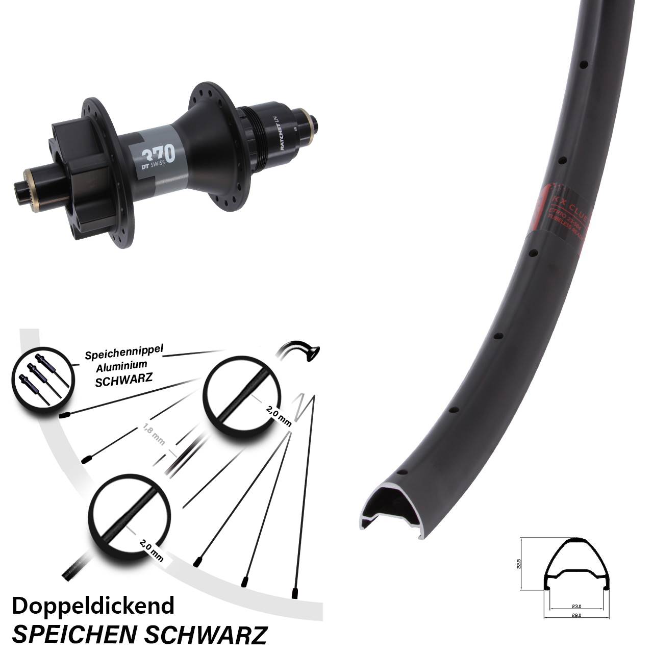 27,5 Zoll KX Clue DT Swiss 370 Boost Disc Hinterrad QR Boost SRAM XD
