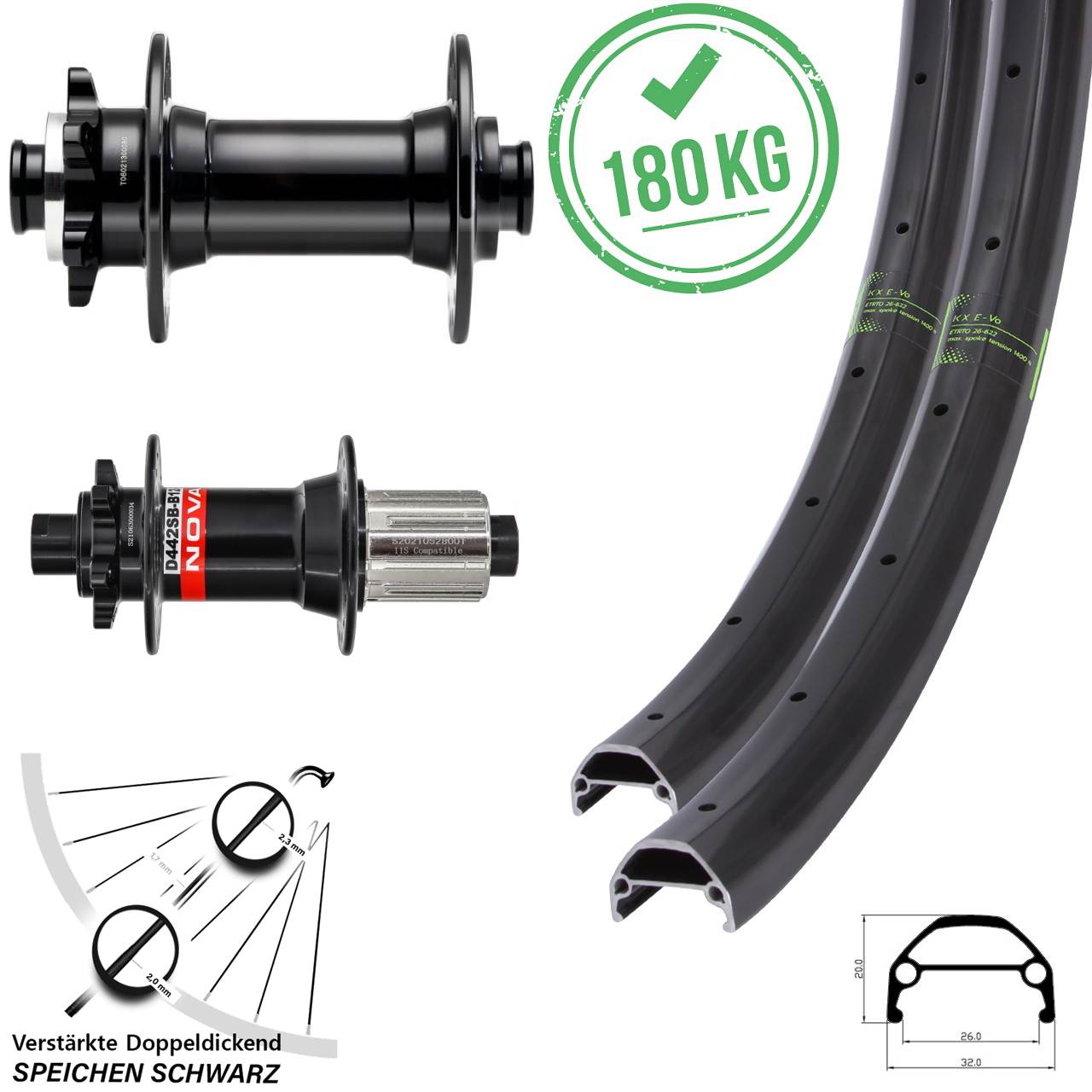 20 Zoll KX Evo Disc Laufradsatz 12x148/15x110 Novatec D341-B15 D442SB 8-12 fach HG