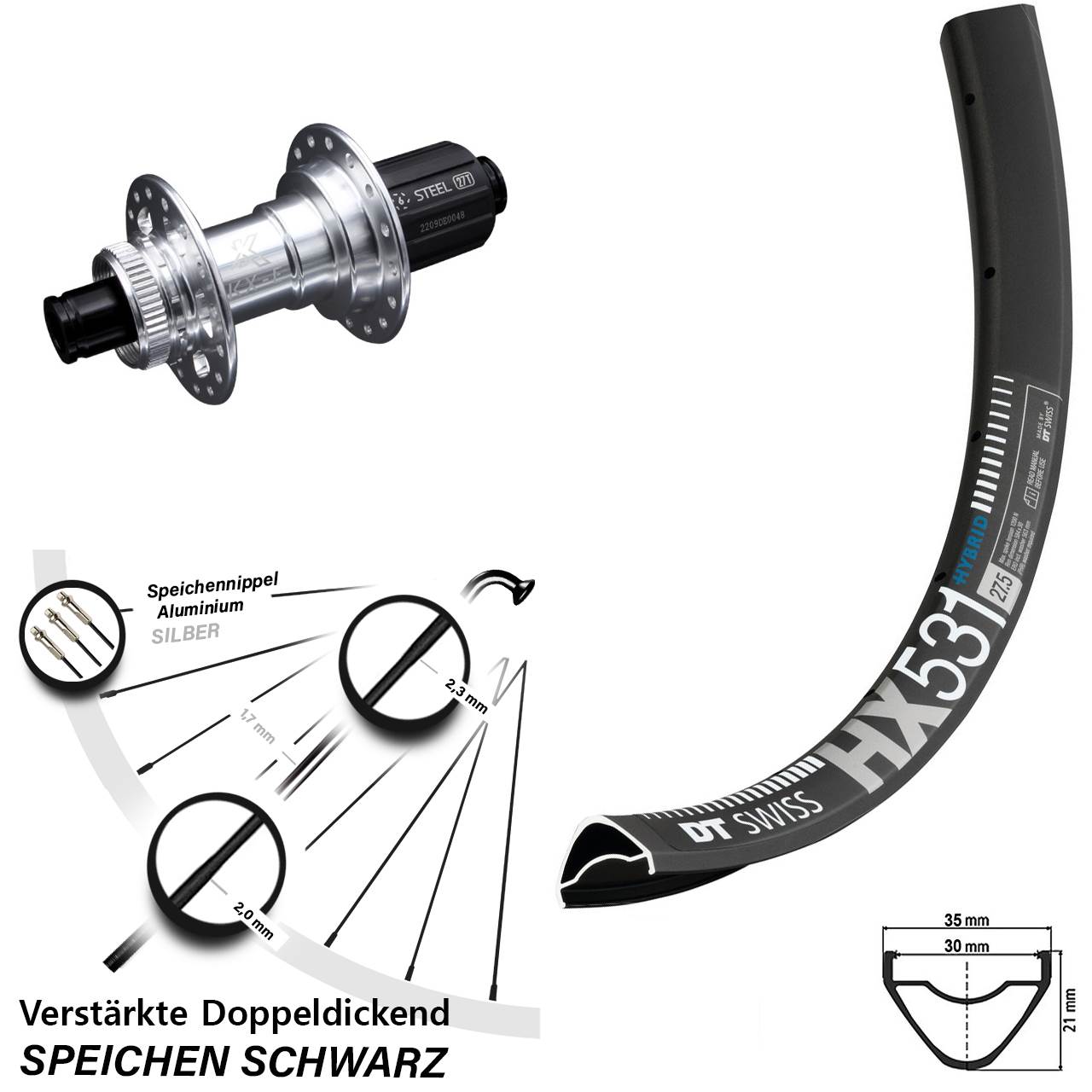 DT Swiss HX531 KX-E 6 Kugellager 29 Zoll Centerlock Hinterrad 12x142 8-12 fach HG