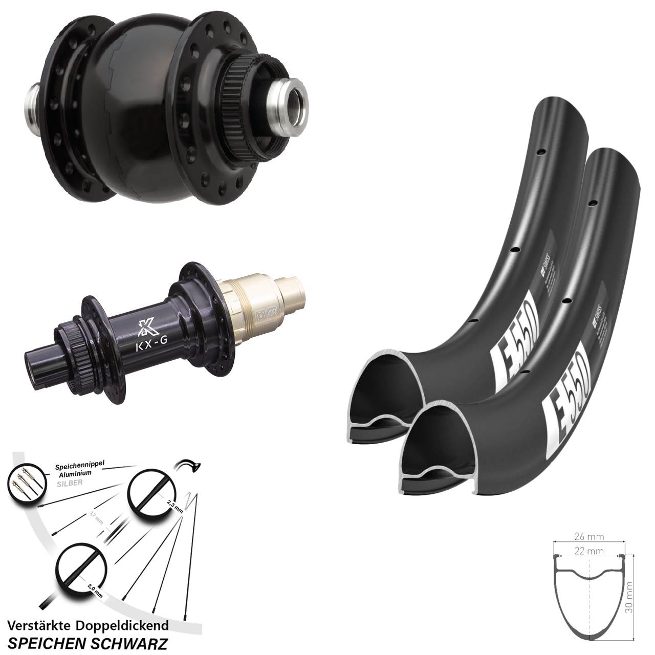 Disc Laufrad-Satz 12x100/142 DT Swiss E550 KX-G SON 28 Zoll SRAM XDR