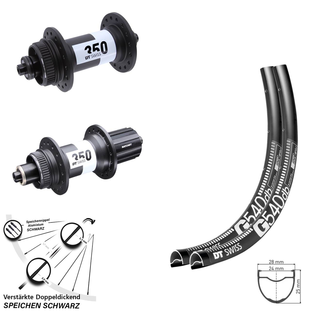 28-29 Zoll DT Swiss G540-350-Road Laufradsatz QR 11-12 fach
