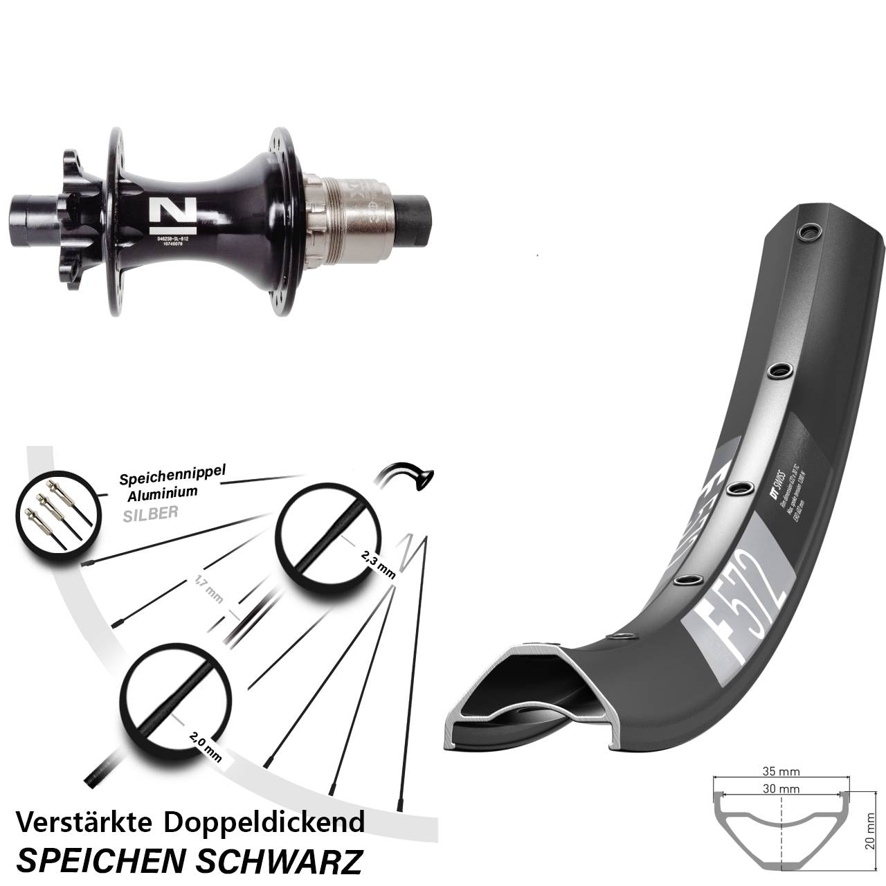 DT Swiss F 572 Novatec D462 29 Zoll 6-Loch Hinterrad 12x148 SRAM XD