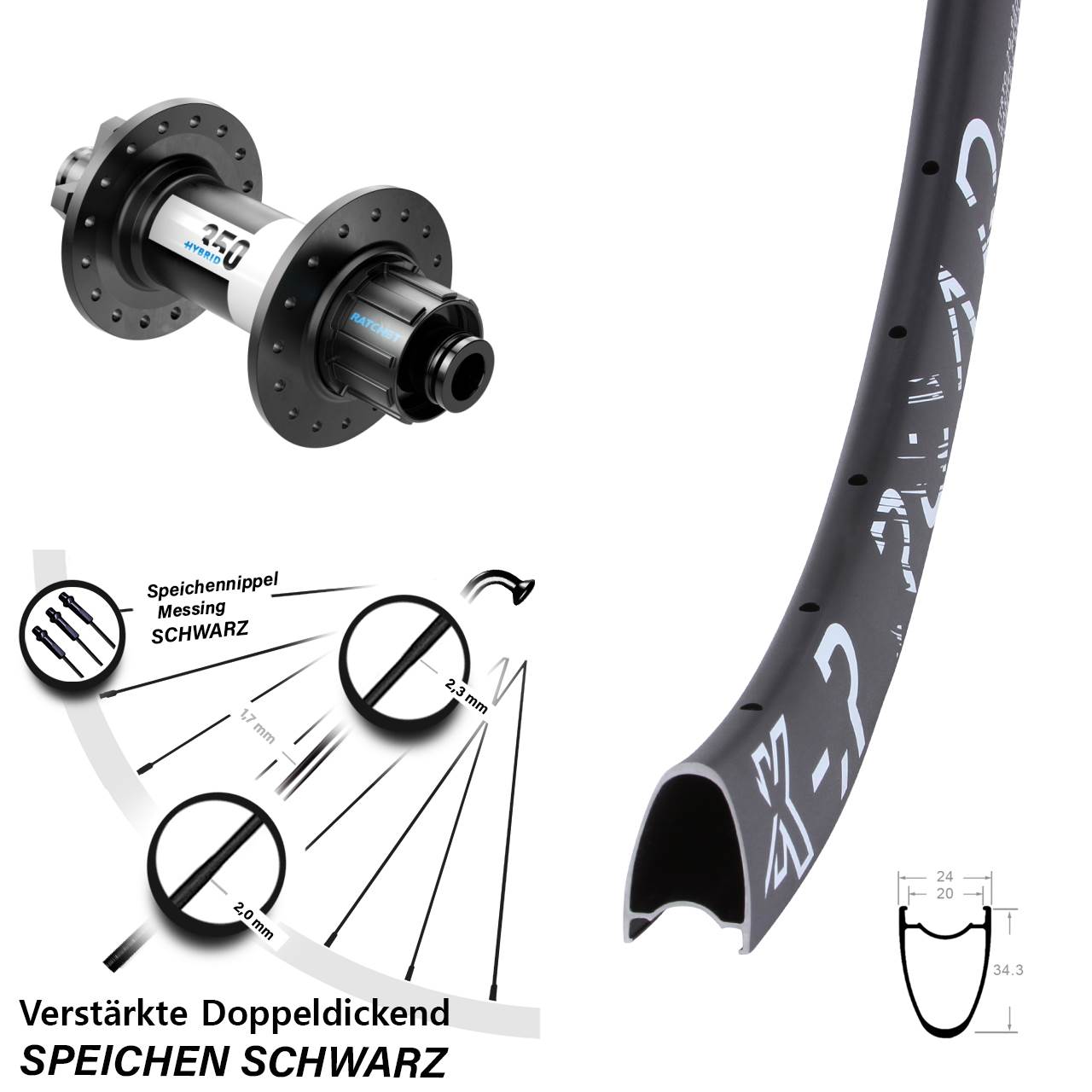 29 Zoll Hinterrad KX-R Road DT Swiss 350 Hybrid 6-Loch 12/142 Singlespeed