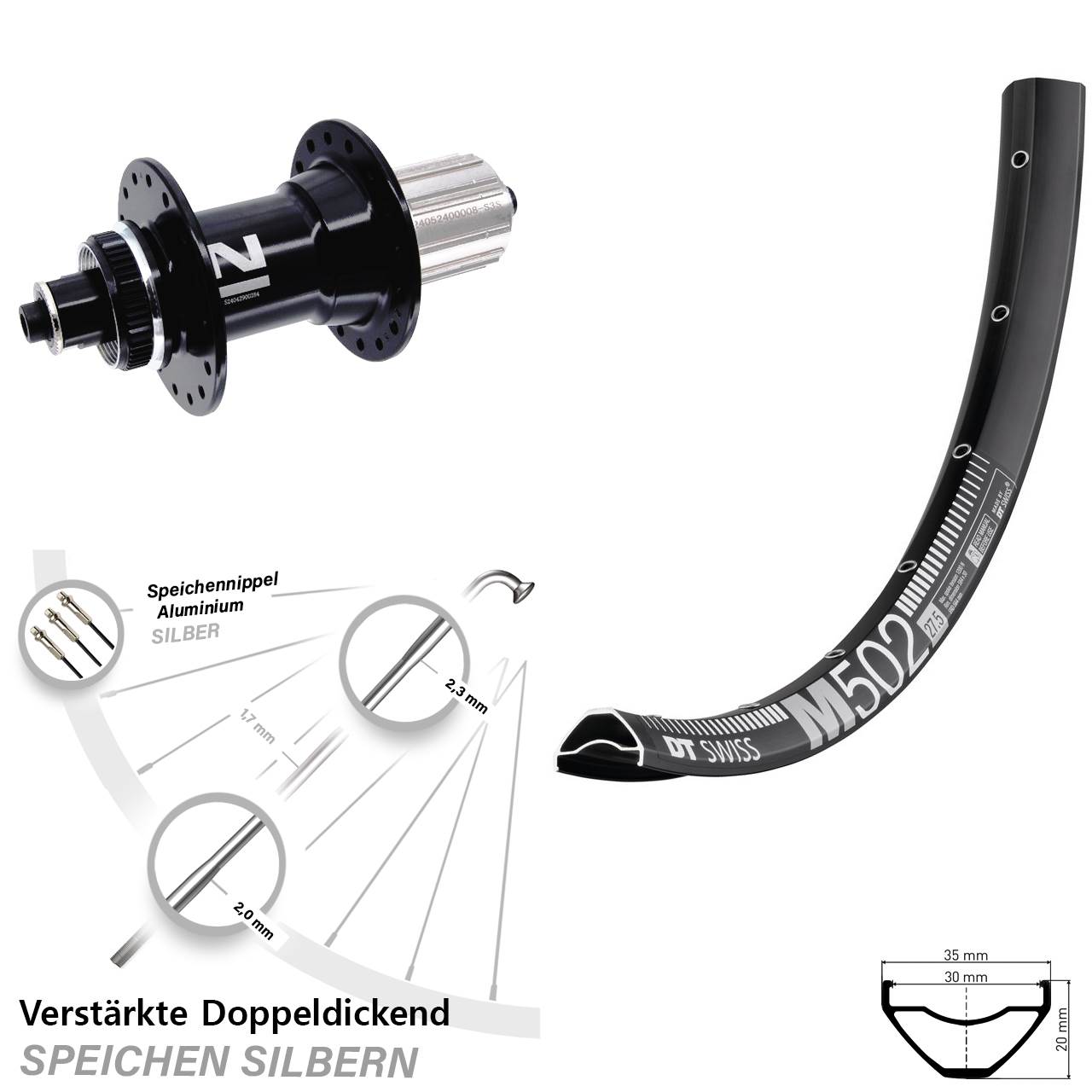 29 Zoll DT Swiss M 502 Novatec D042SB Disc Laufrad für Schnellspanner 8-12 fach
