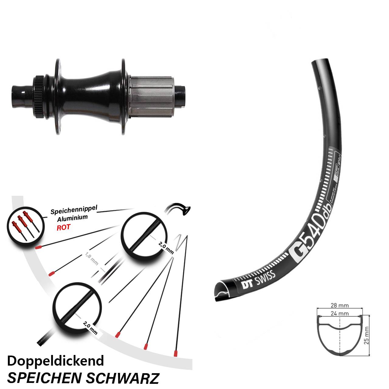 Disc Hinterrad 28 Zoll DT Swiss G540 Formula CL-142S 8-11 fach HG 12x142