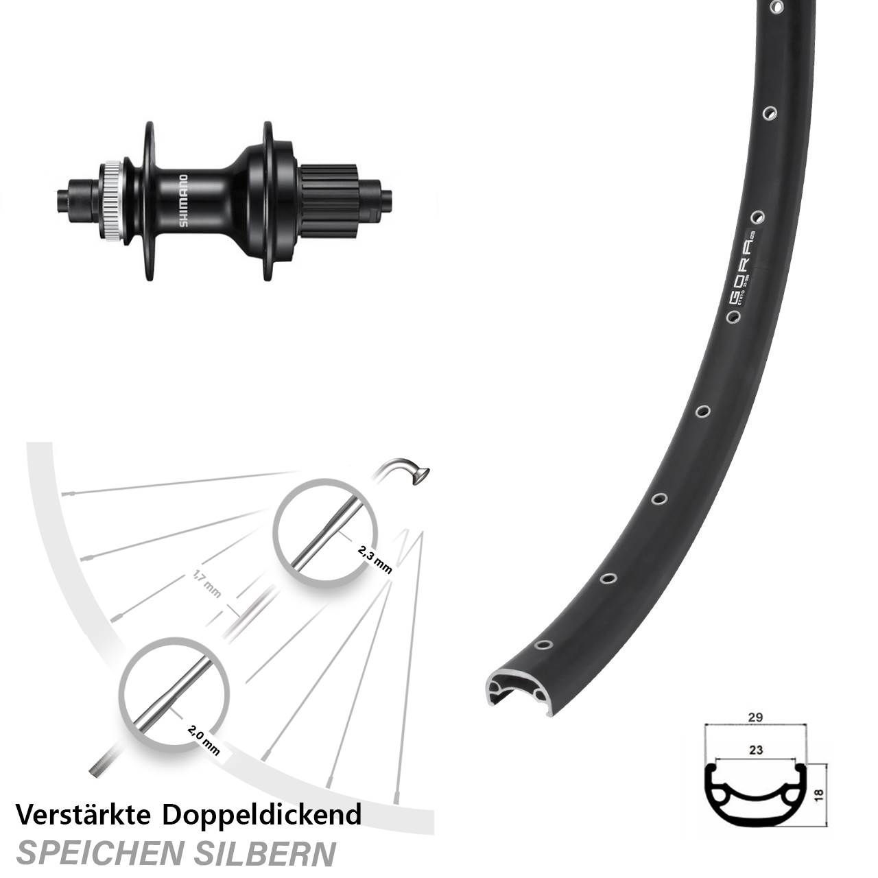 Hinterrad QR 26 Zoll Gora 23 Shimano FH-MT500 Micro Spline