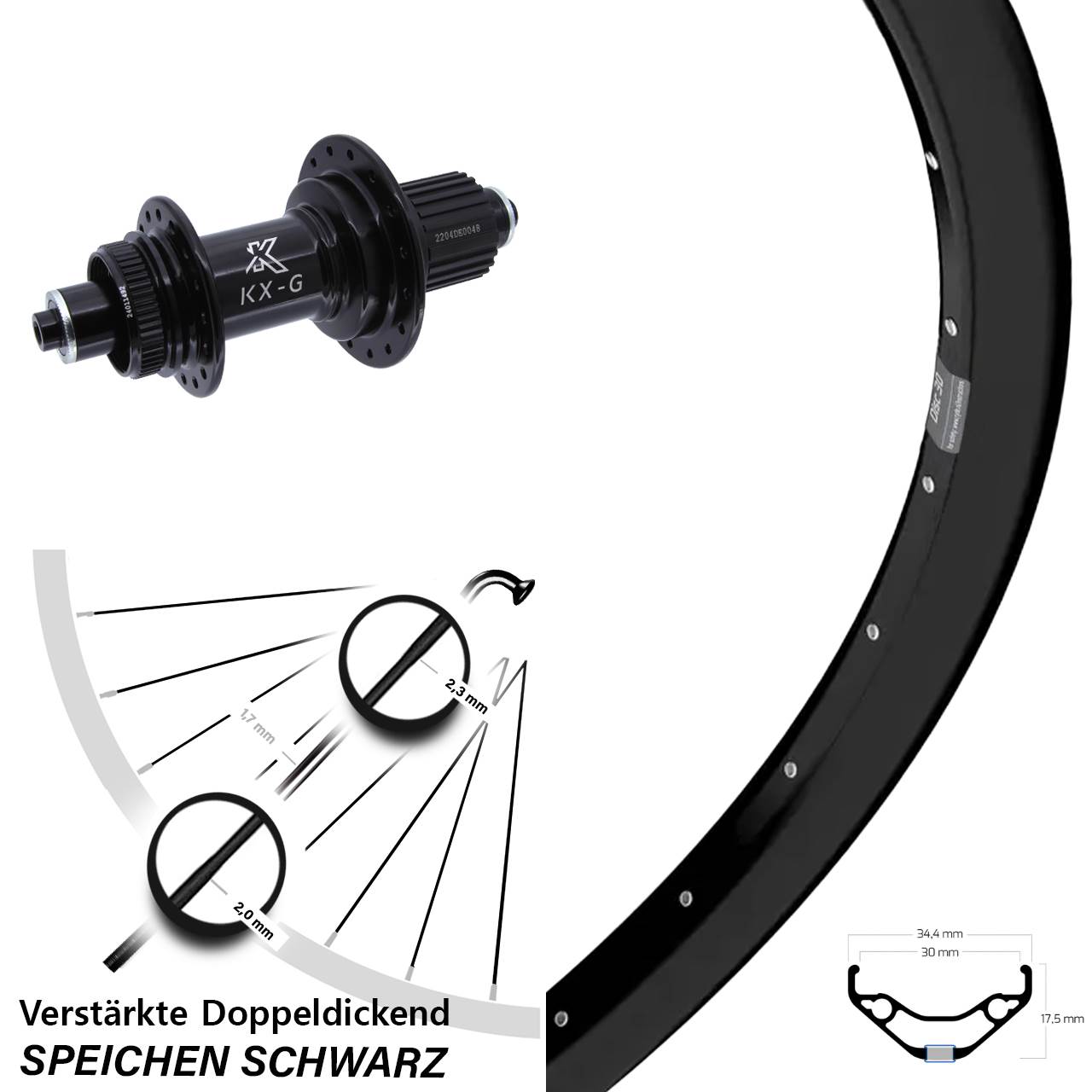 Hinterrad 29 Zoll Ryde Disc 30 KX-GS Heavy Duty Shimano Micro Spline QR
