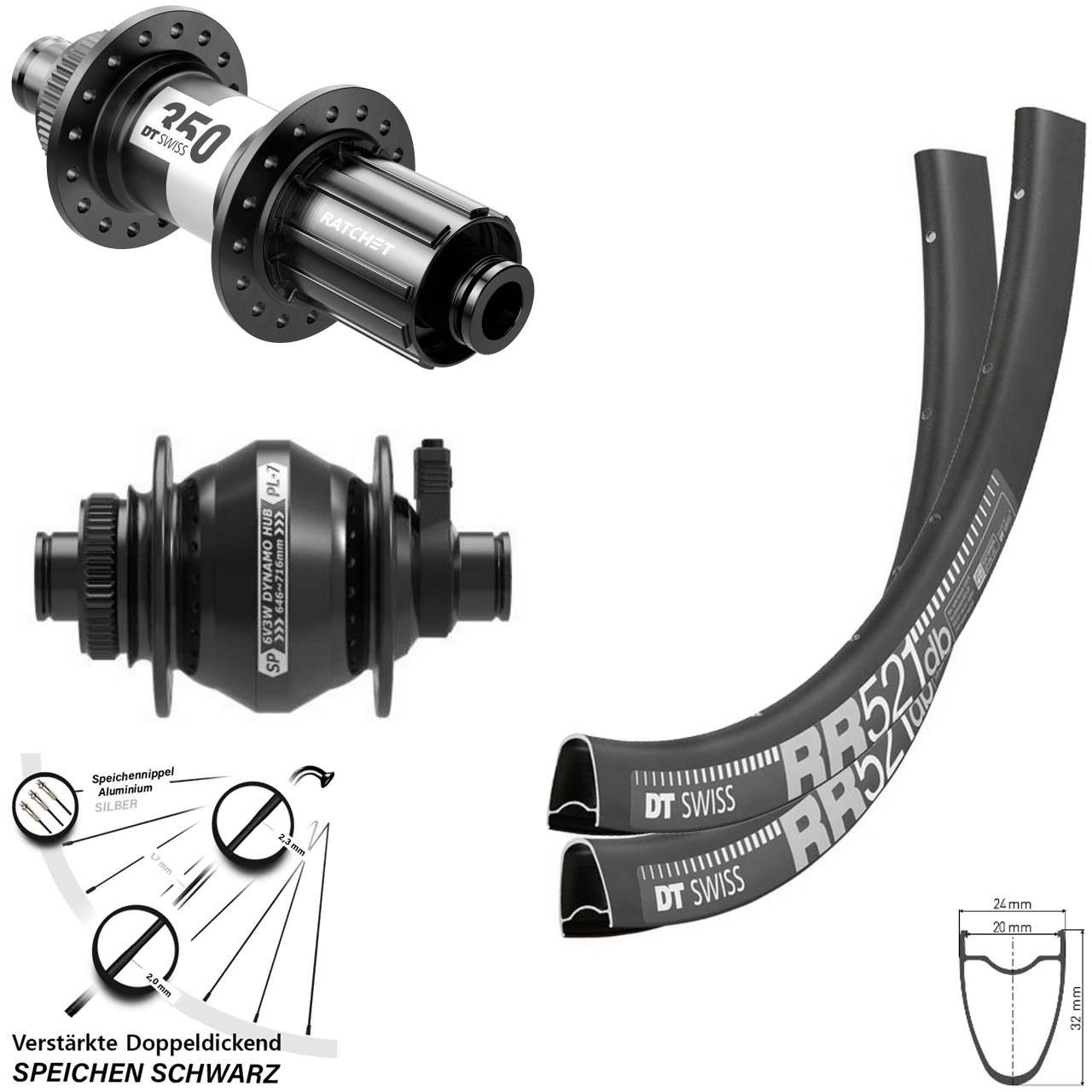 Laufradsatz Centerlock 28 Zoll DT Swiss RR521-350 Shutter PL-7 11-12 fach 12x100/142
