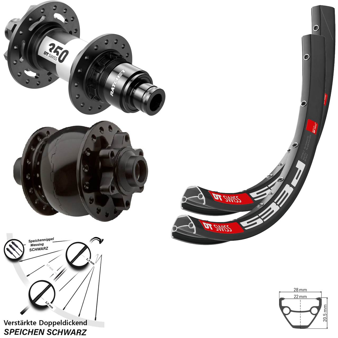 6-Loch Laufradsatz 15x100 12x142 28-29 Zoll DT Swiss 533d 350 SON 28 XD 11-12 fach