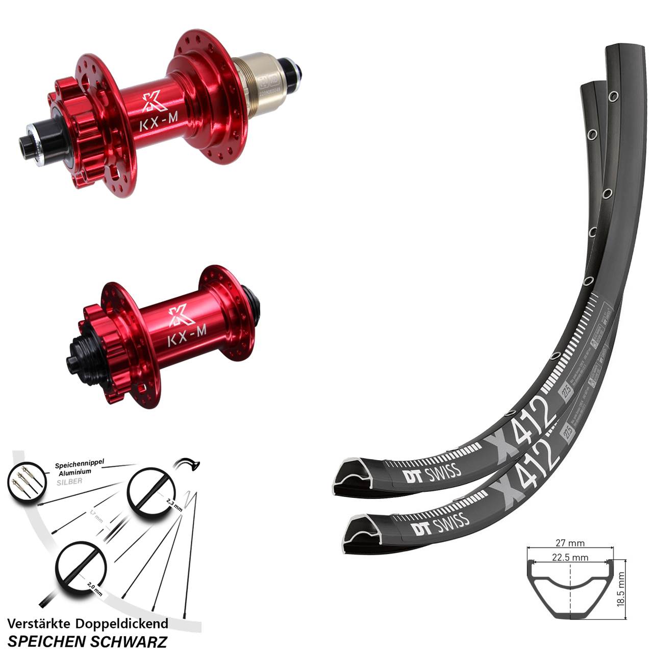 6-Loch 29 Zoll Laufradsatz DT Swiss X412 KX-M rot XD 11-12 fach QR