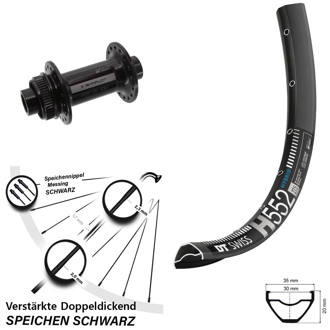 Centerlock Vorderrad 27,5 Zoll DT Swiss H552-370 15x100