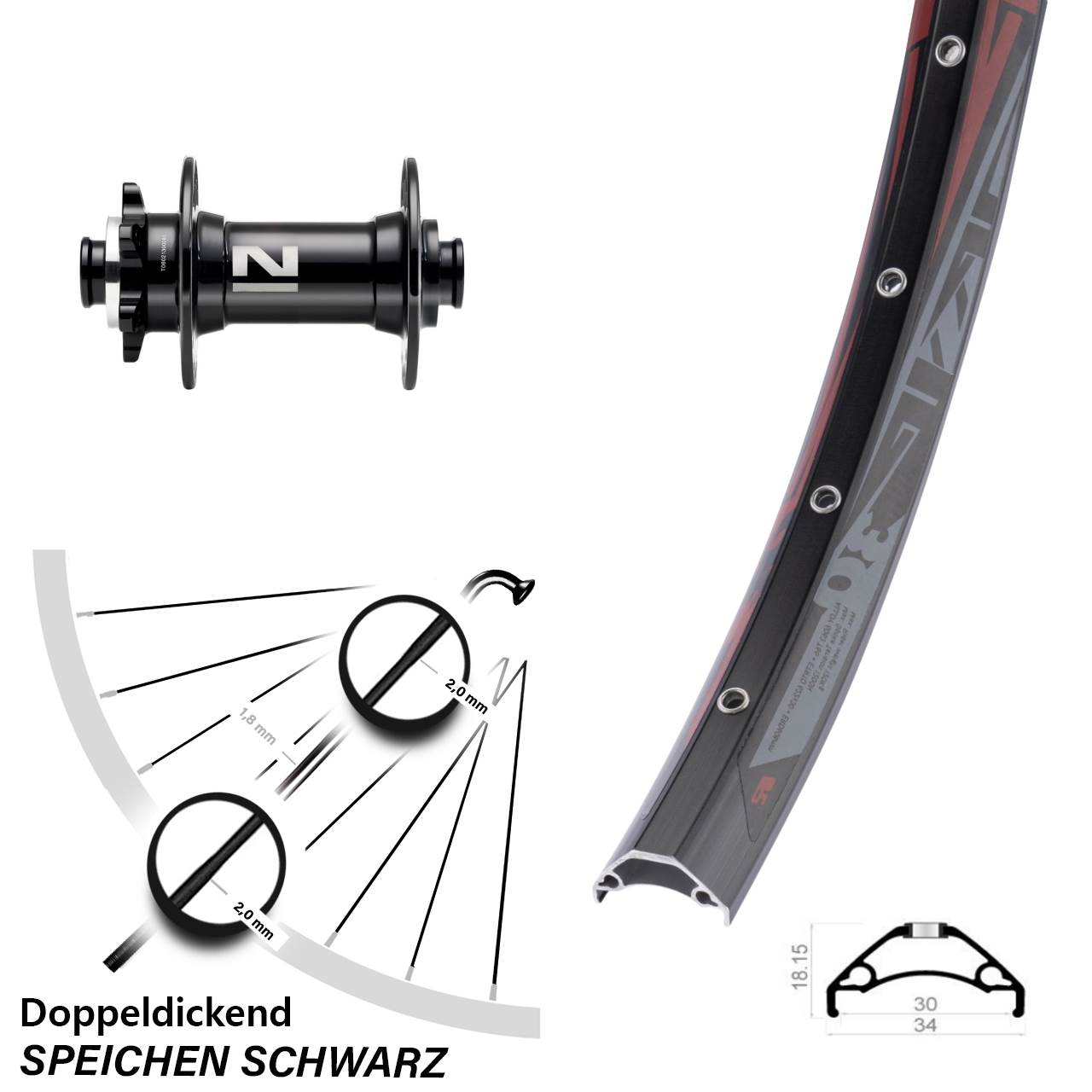 Rodi TRYP 30 Novatec D041SB 29 Zoll Vorderrad 6-Loch 15x110 Boost