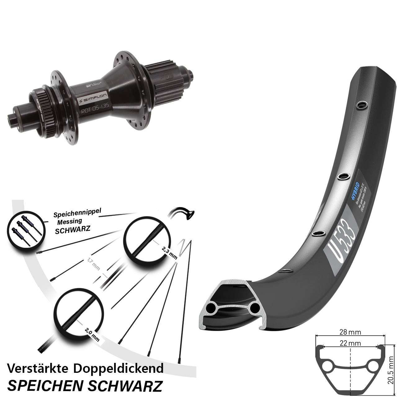 Centerlock Hinterrad QR 26 Zoll DT Swiss U533-370 Hybrid Micro Spline