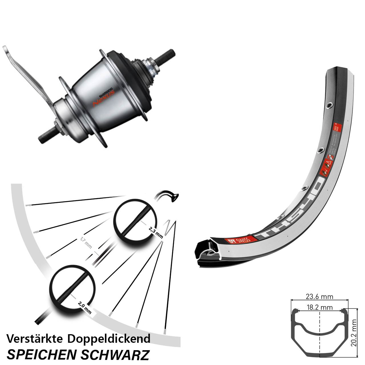 28 Zoll Hinterrad Shimano Nexus 7-Gang DT Swiss TK 540 mit Rücktrittbremse