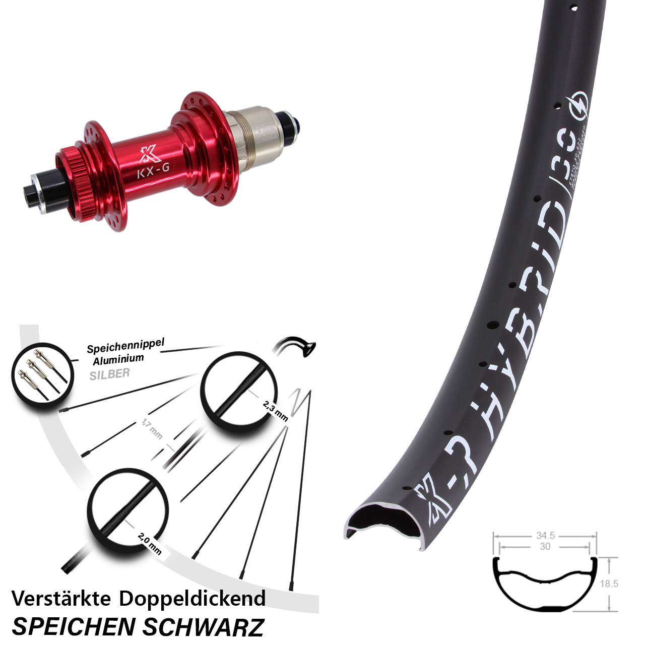 Disc Laufrad 29 Zoll KX-GR Hybrid 30 rot XDR QR
