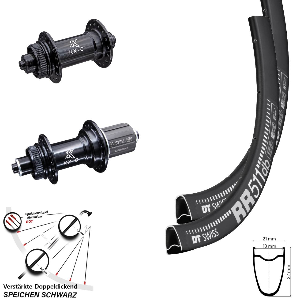 Disc Laufradsatz 28 Zoll DT Swiss RR511 KX-GS verstärkt 8-12 fach QR