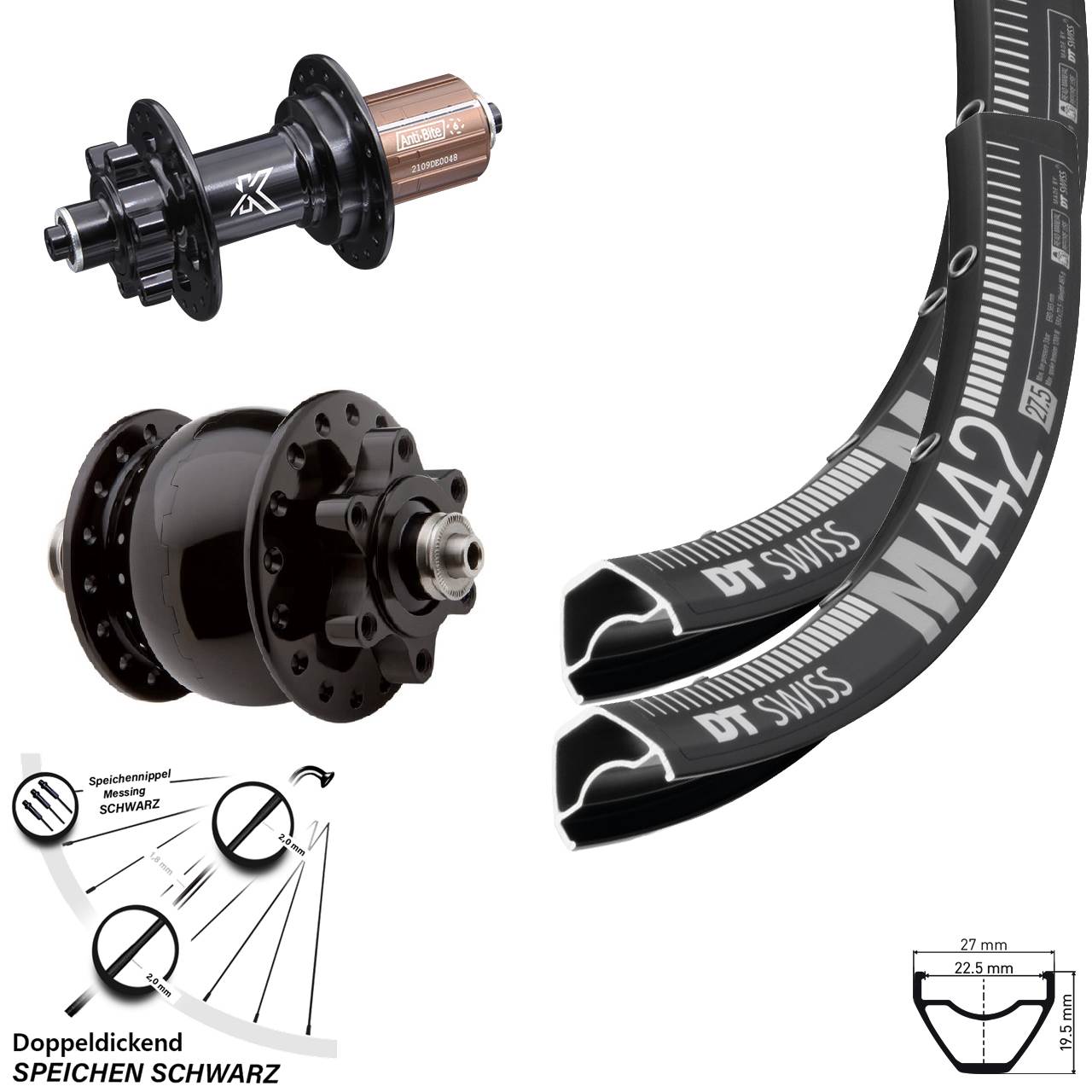 29 Zoll DT Swiss M442 KX-M SON 28 6-Loch Laufradsatz für Schnellspanner 8-12 fach