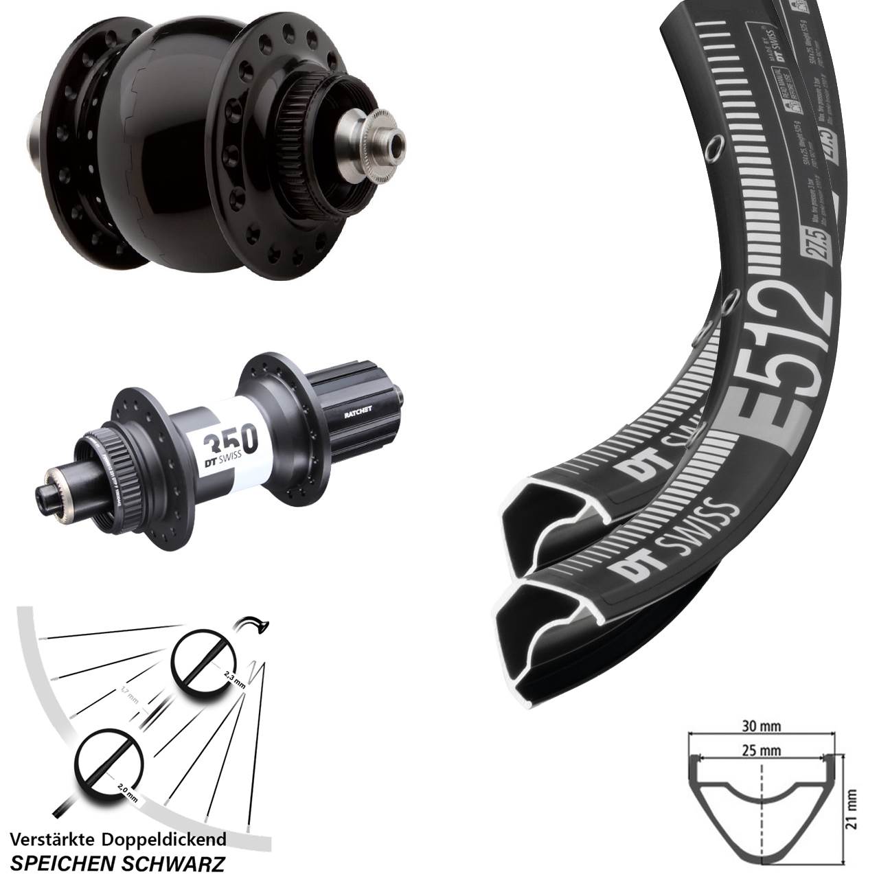 DT Swiss E 512-350 Ratchet 36 SON 28 29 Zoll Laufrad-Satz für Schnellspanner 8-11 fach HG